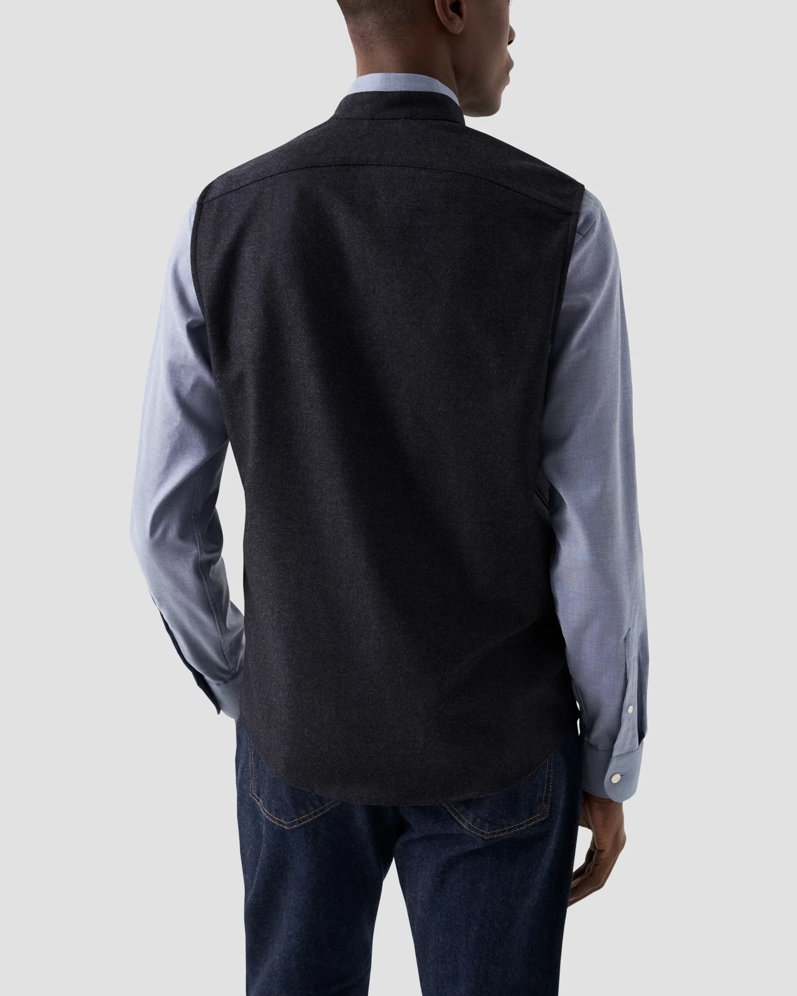Eton - dark blue heavy flannel stand collar low no cuff vest