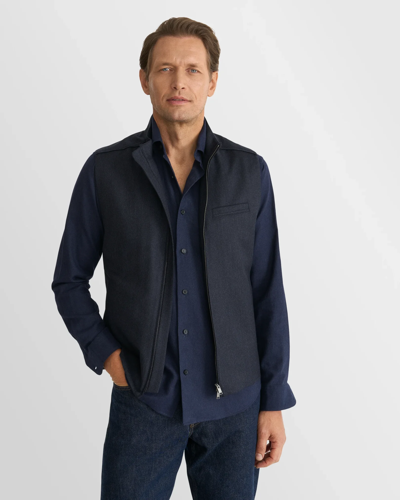 Eton - navy blue solid flannel shirt