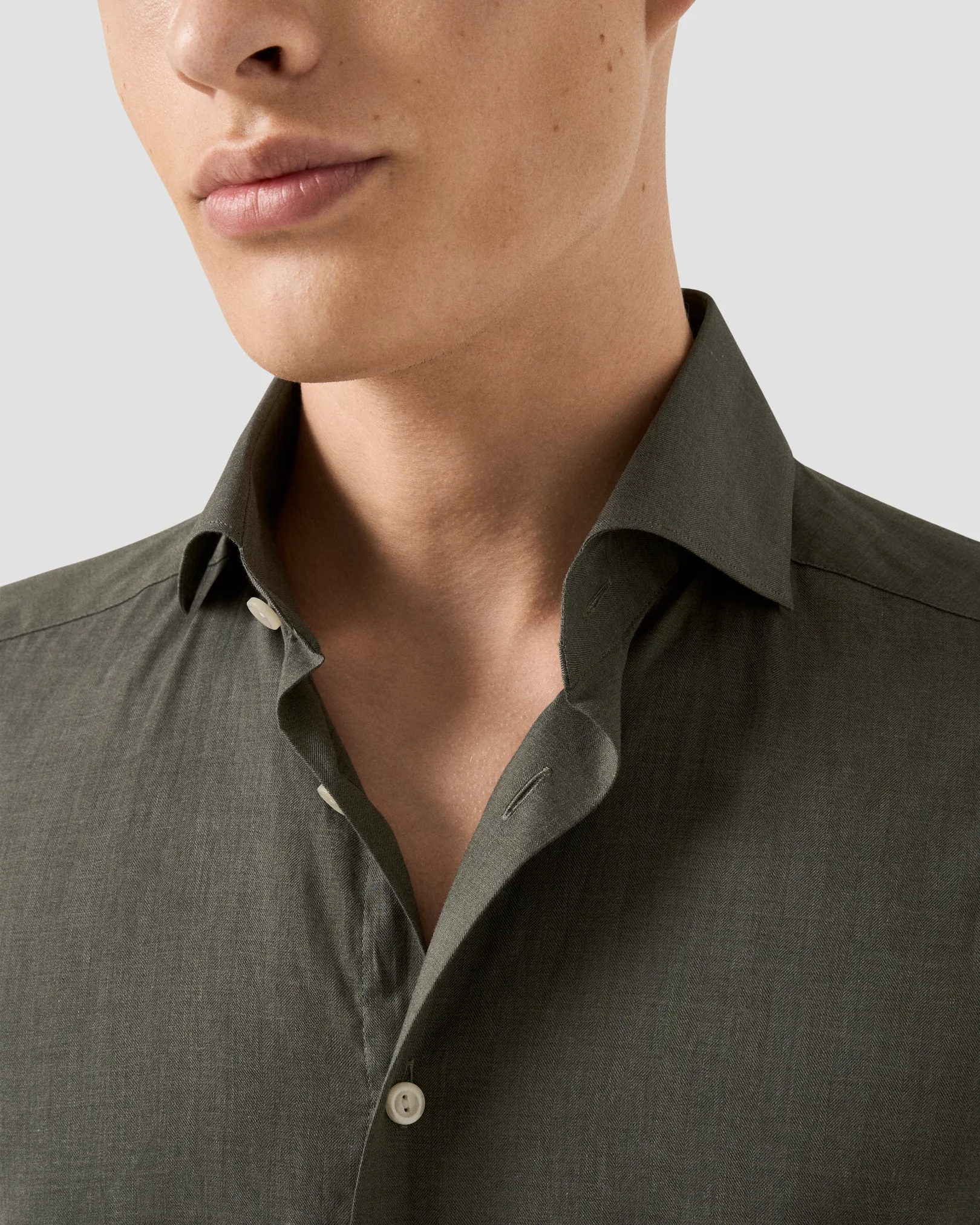 Eton - dark green solid signature flannel shirt