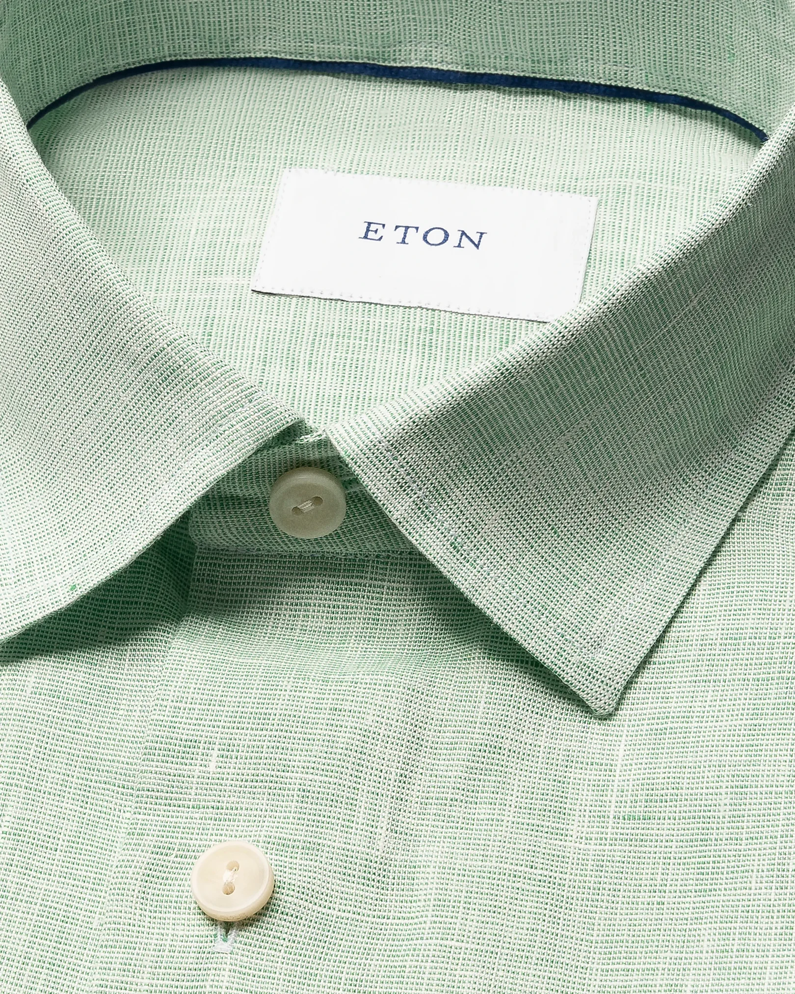 Eton - mid green solid linen short sleeve shirt spread