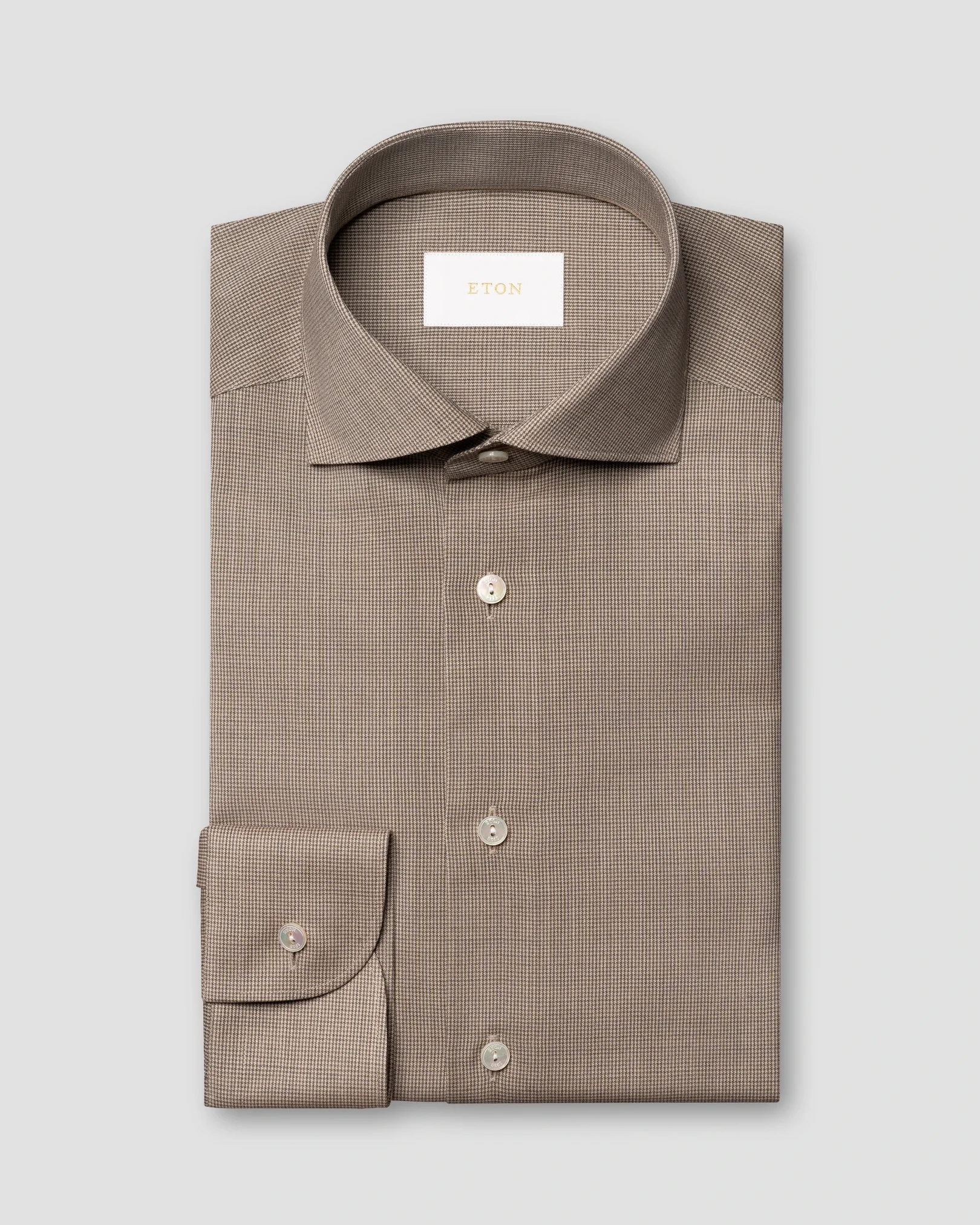 Eton - brown houndstooth merino shirt