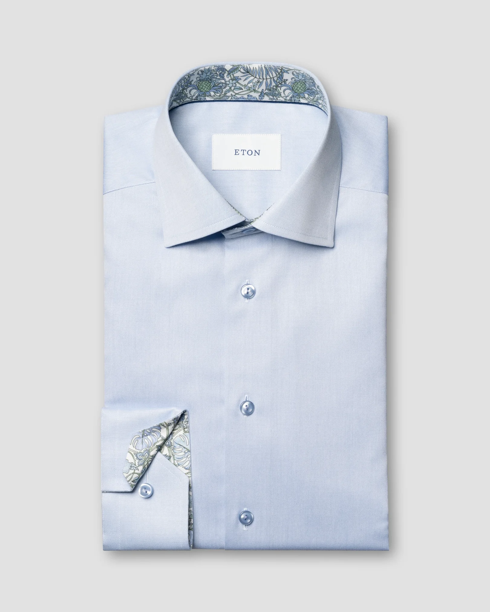 Eton - lught blue floral effect signature twill shirt 261