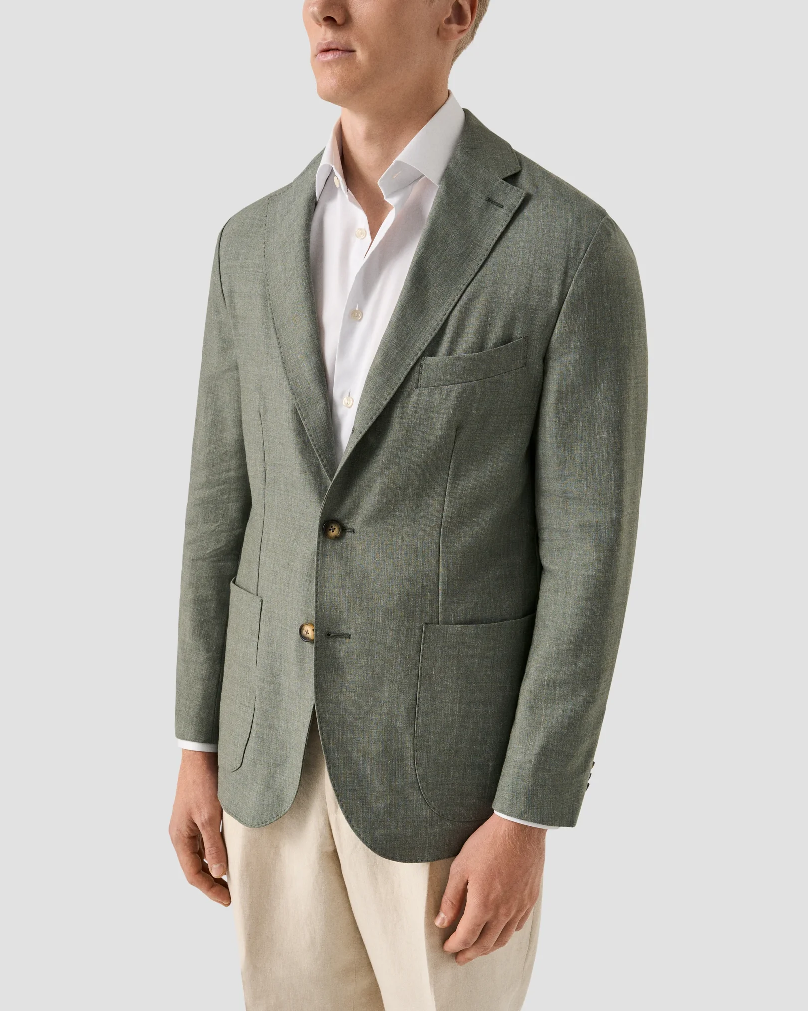 Eton - mid green linen wool soft jacket