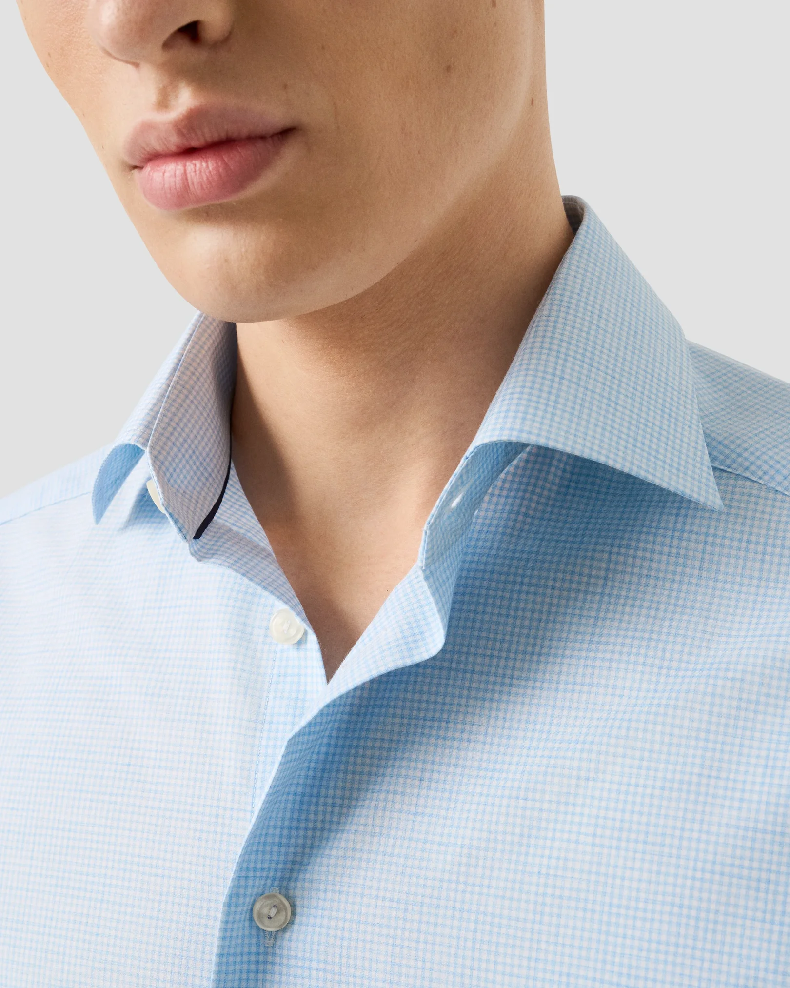 Eton - light blue check fine twill shirt 253