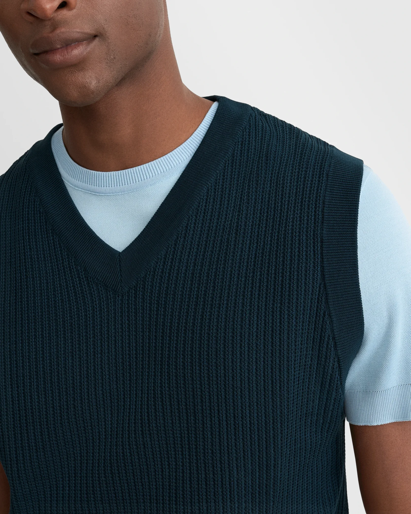 Eton - mid blue cotton structure knit vest