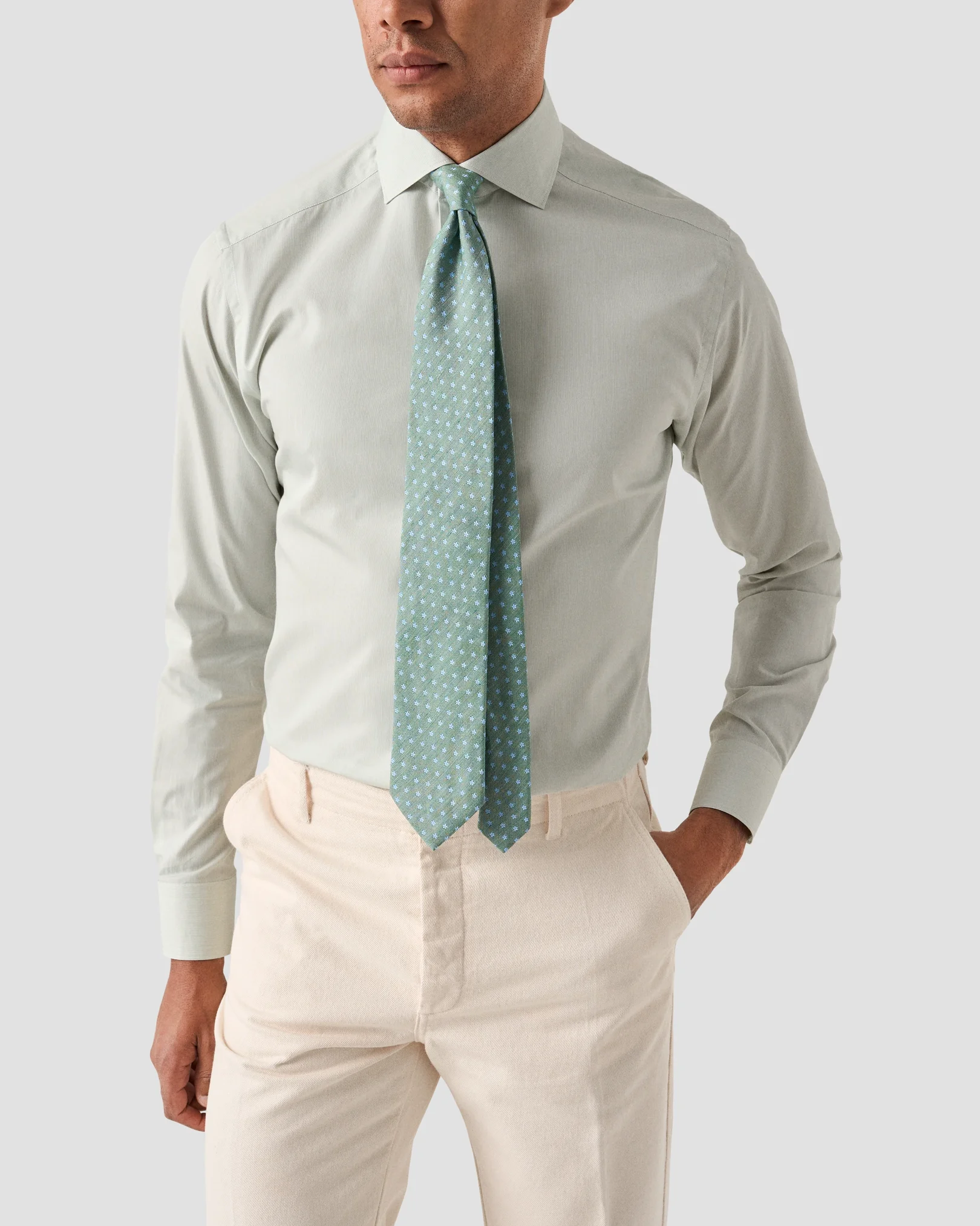 Eton - light green cotton and silk fine stripe shirt