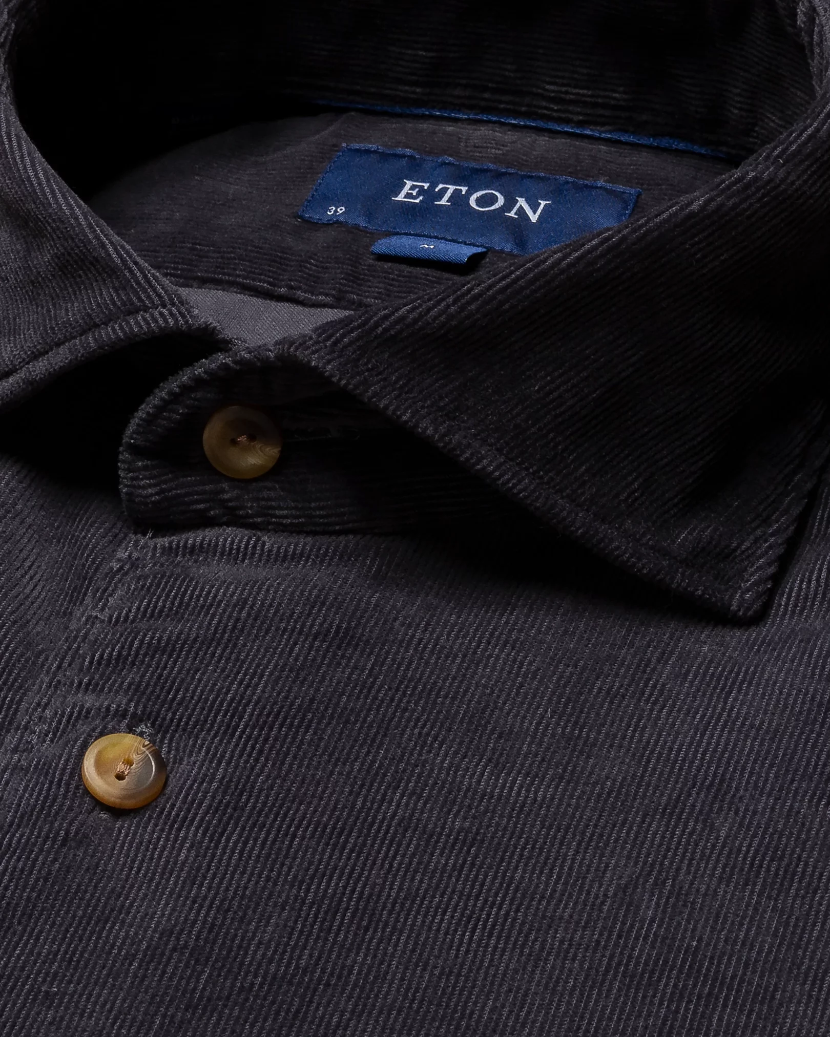 Eton - dark blue corduroy wide spread casual single rounded slim soft