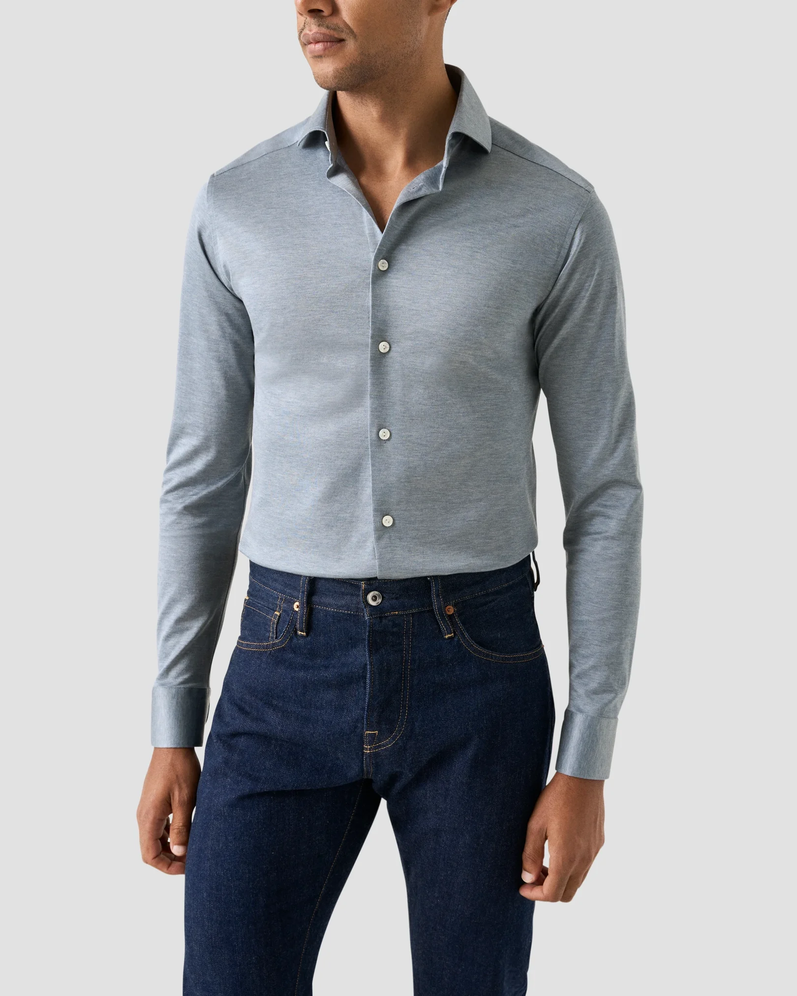 Eton - dark blue filo di scotia knitted jaquard shirt