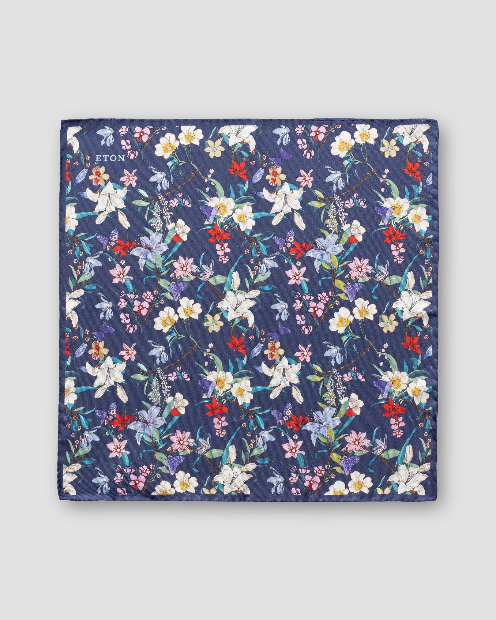 Eton - dark blue floral silk pocket square