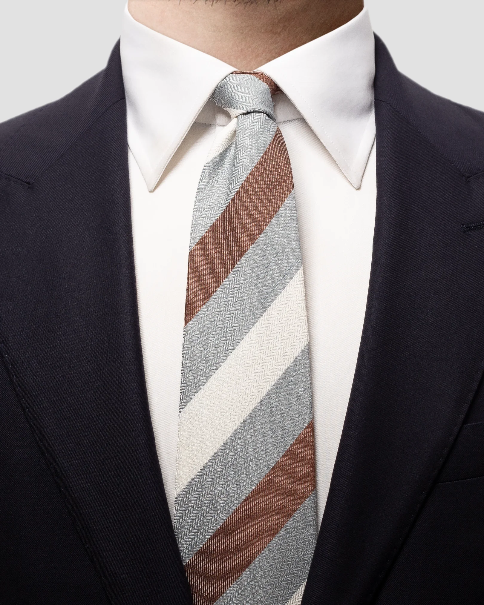 Eton - grey striped linen silk cotton tie