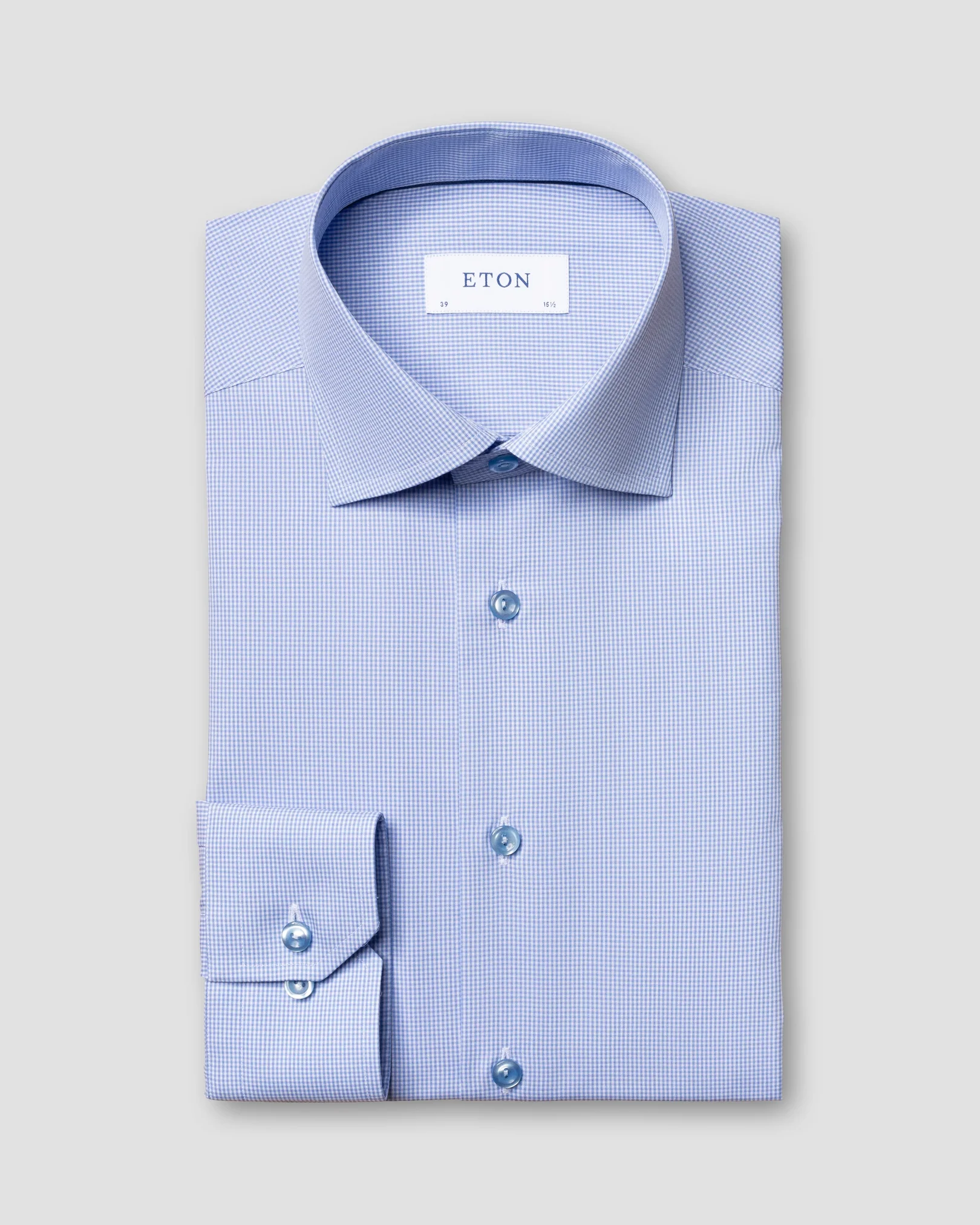 Eton - light blue gingham poplin shirt