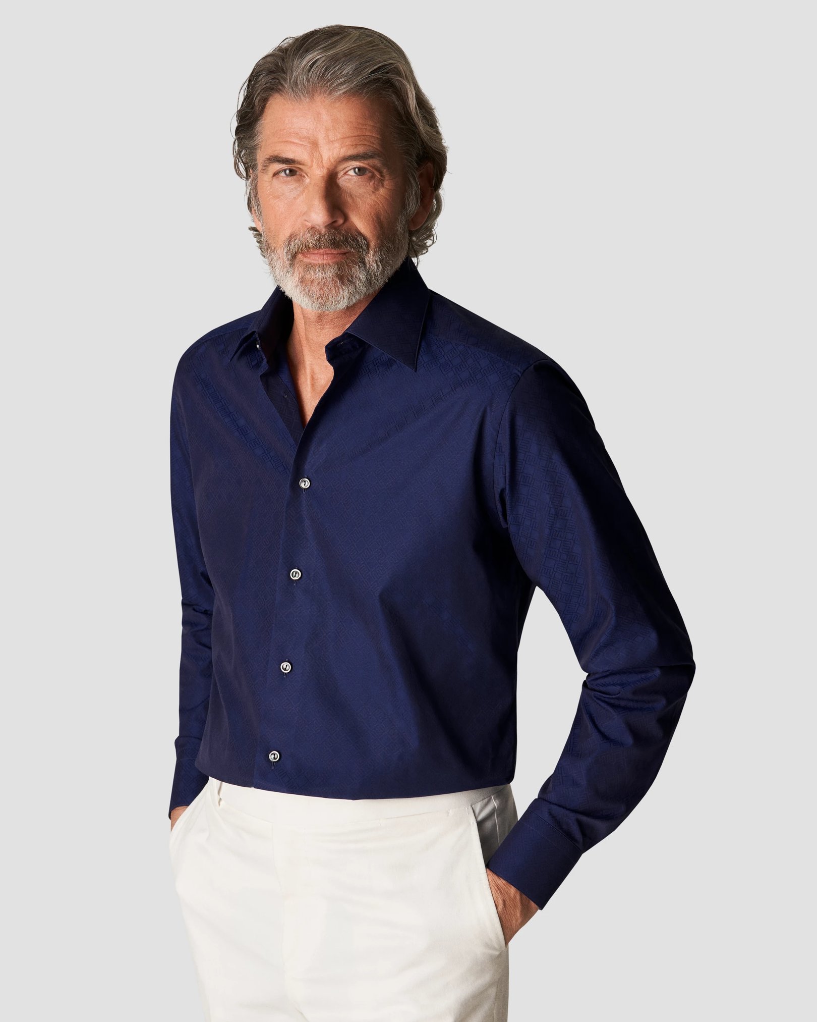 Eton - navy blue jacquard moderate cutaway