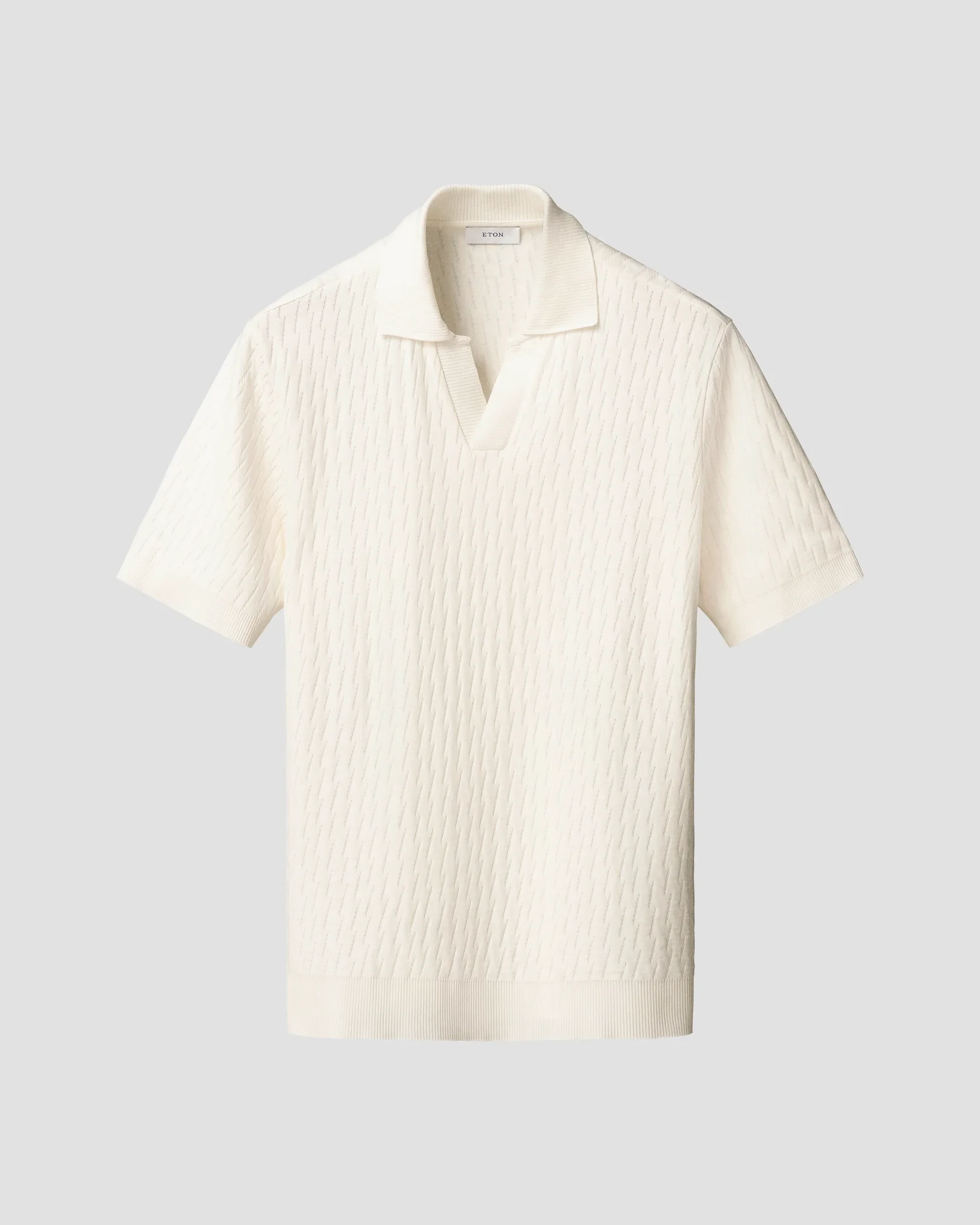 Eton - off white jacquard open collar polo shirt