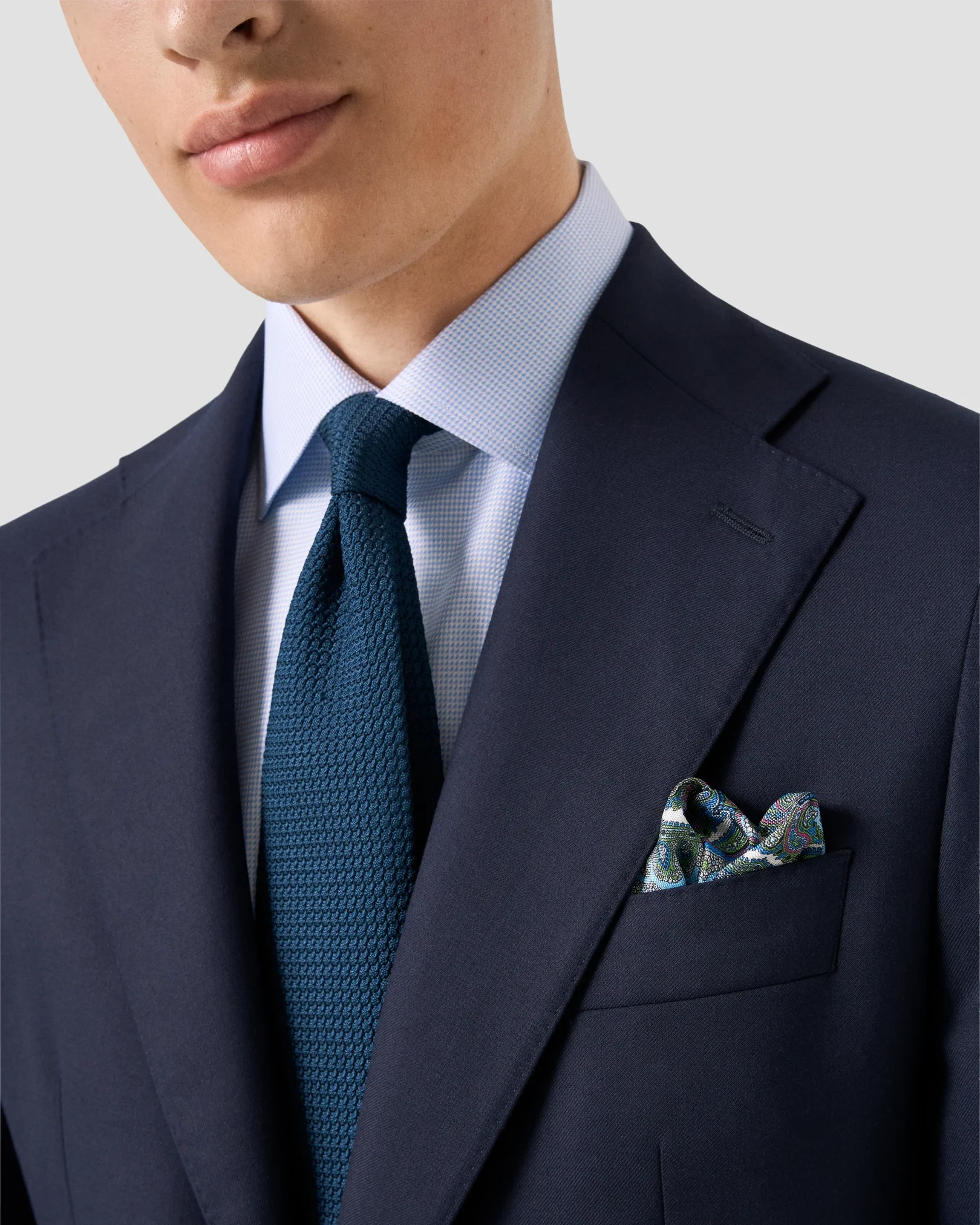 Eton - Light Blue Patterned Textured Twill Shirt