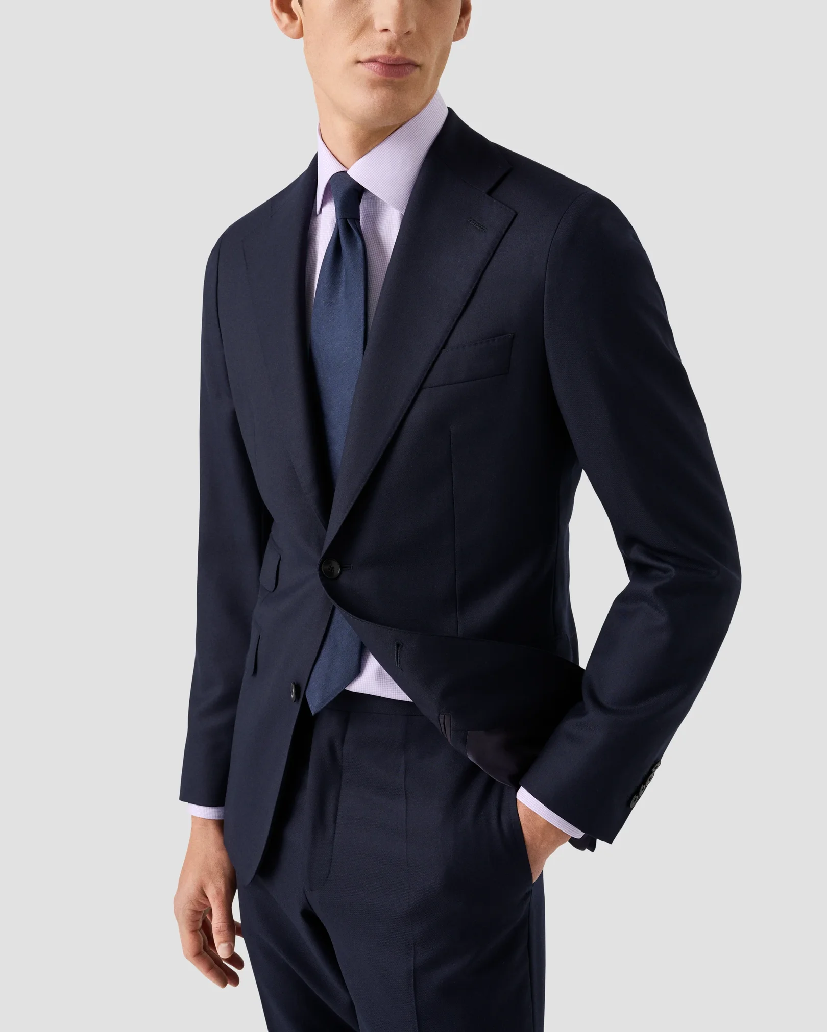 Eton - light purple fine check signature twill shirt