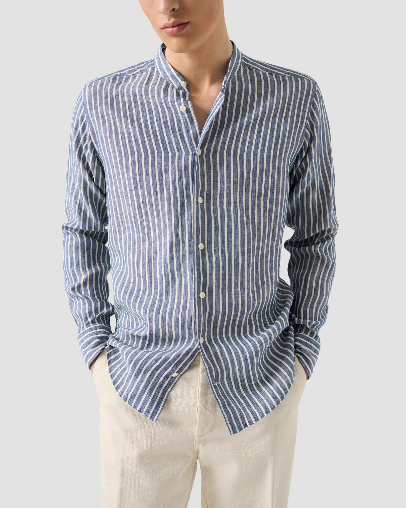 Eton - mid blue striped linen shirt