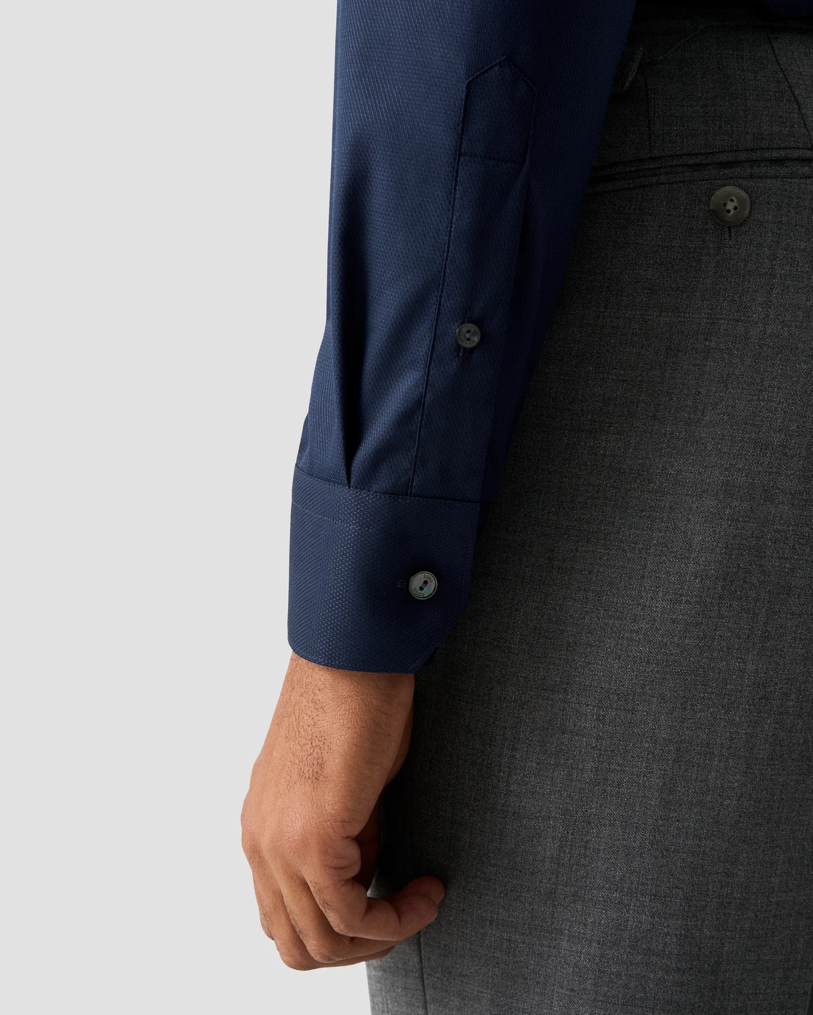 Eton - navy blue semi solid supima 120 pique shirt