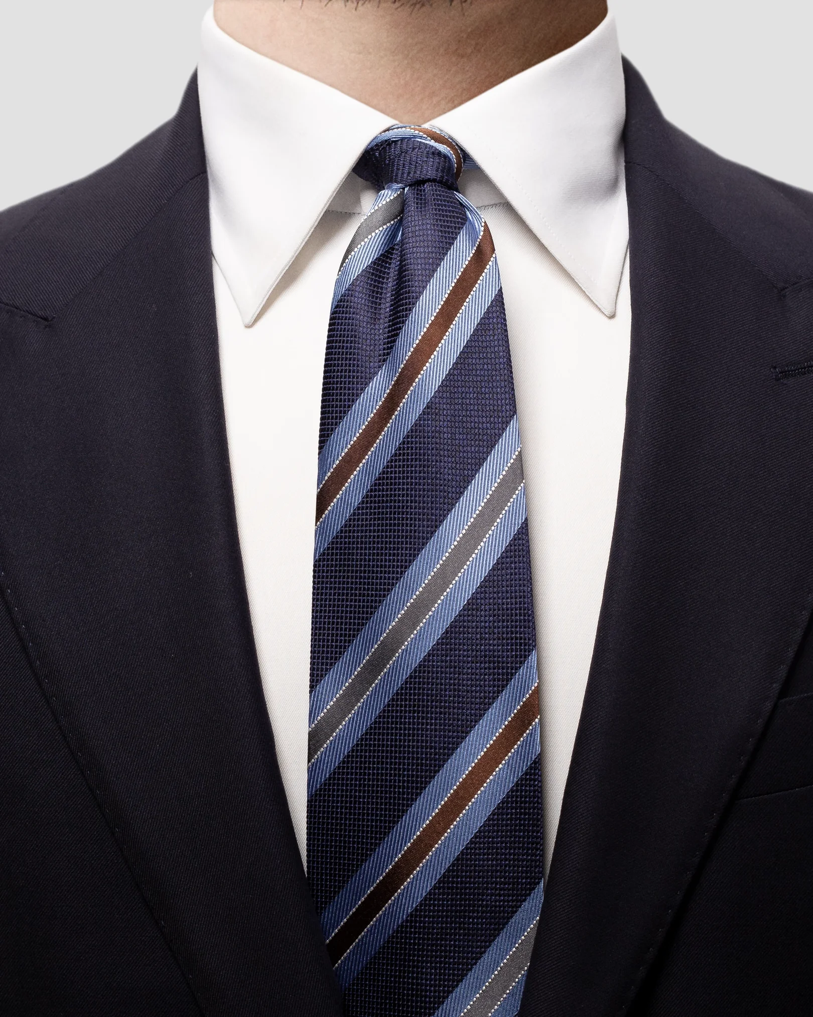 Eton - blue grey brown striped silk tie