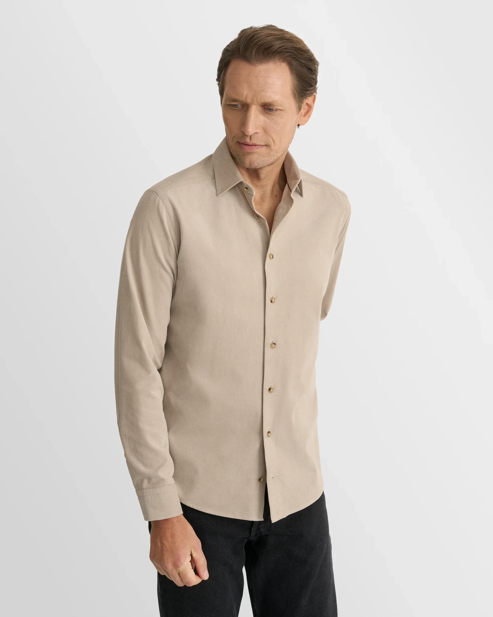 Eton - beige solid corduroy shirt