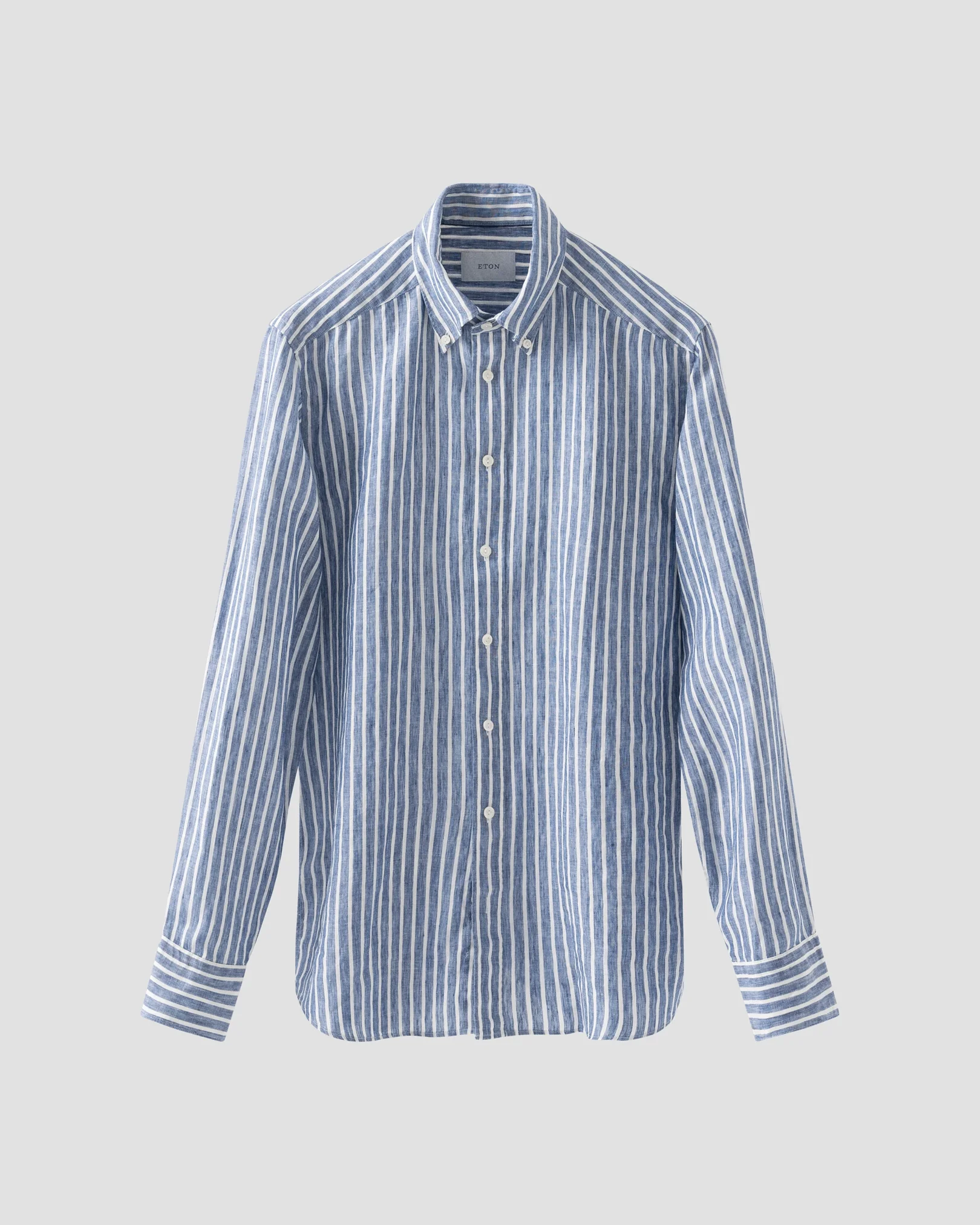 Eton - mid blue striped linen shirt button 251