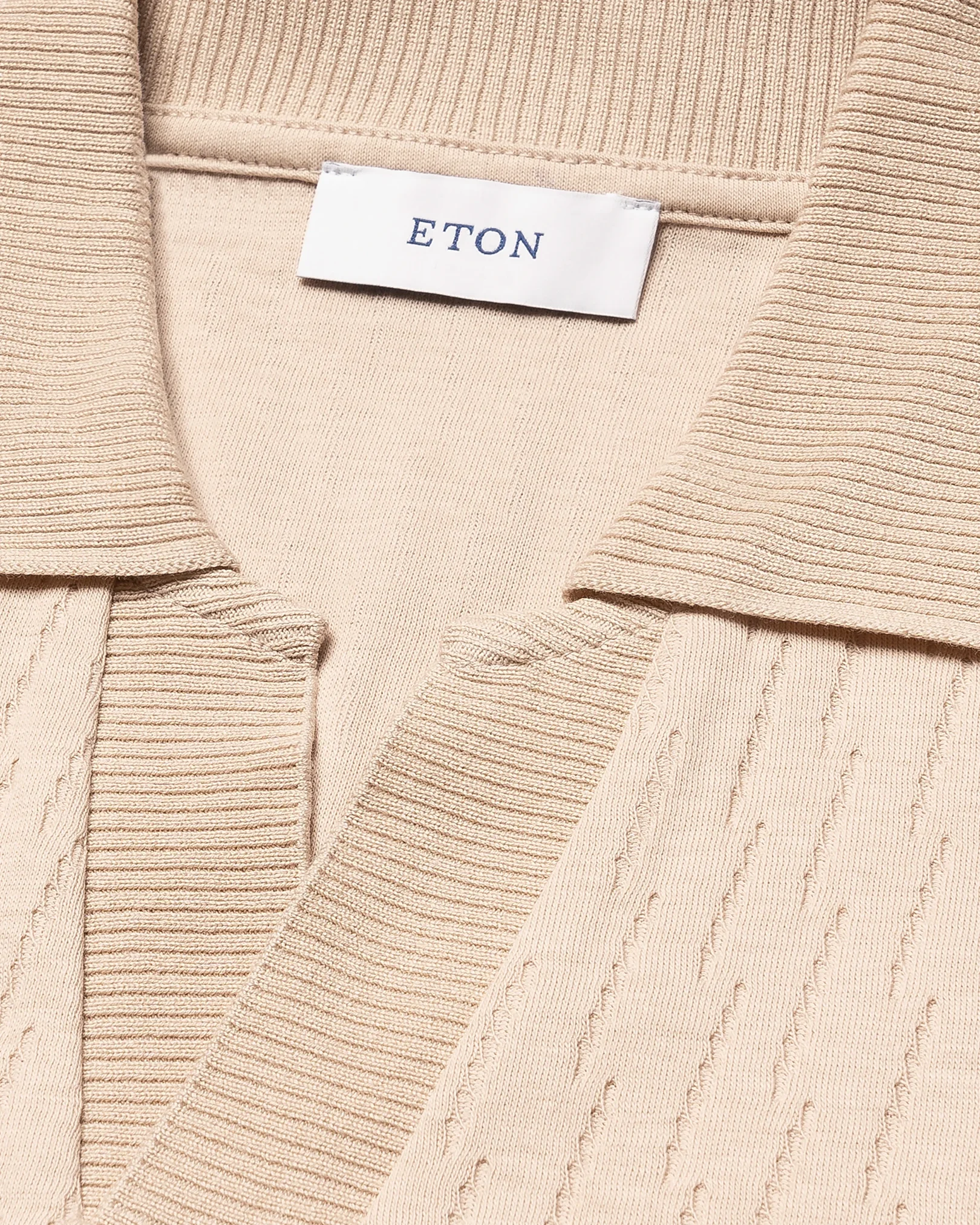 Eton - jacquard open collar polo shirt beige
