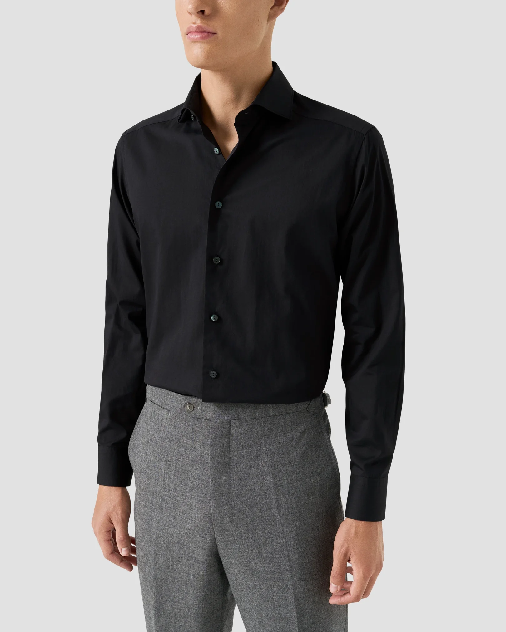 Eton - black solid cotton silk shirt