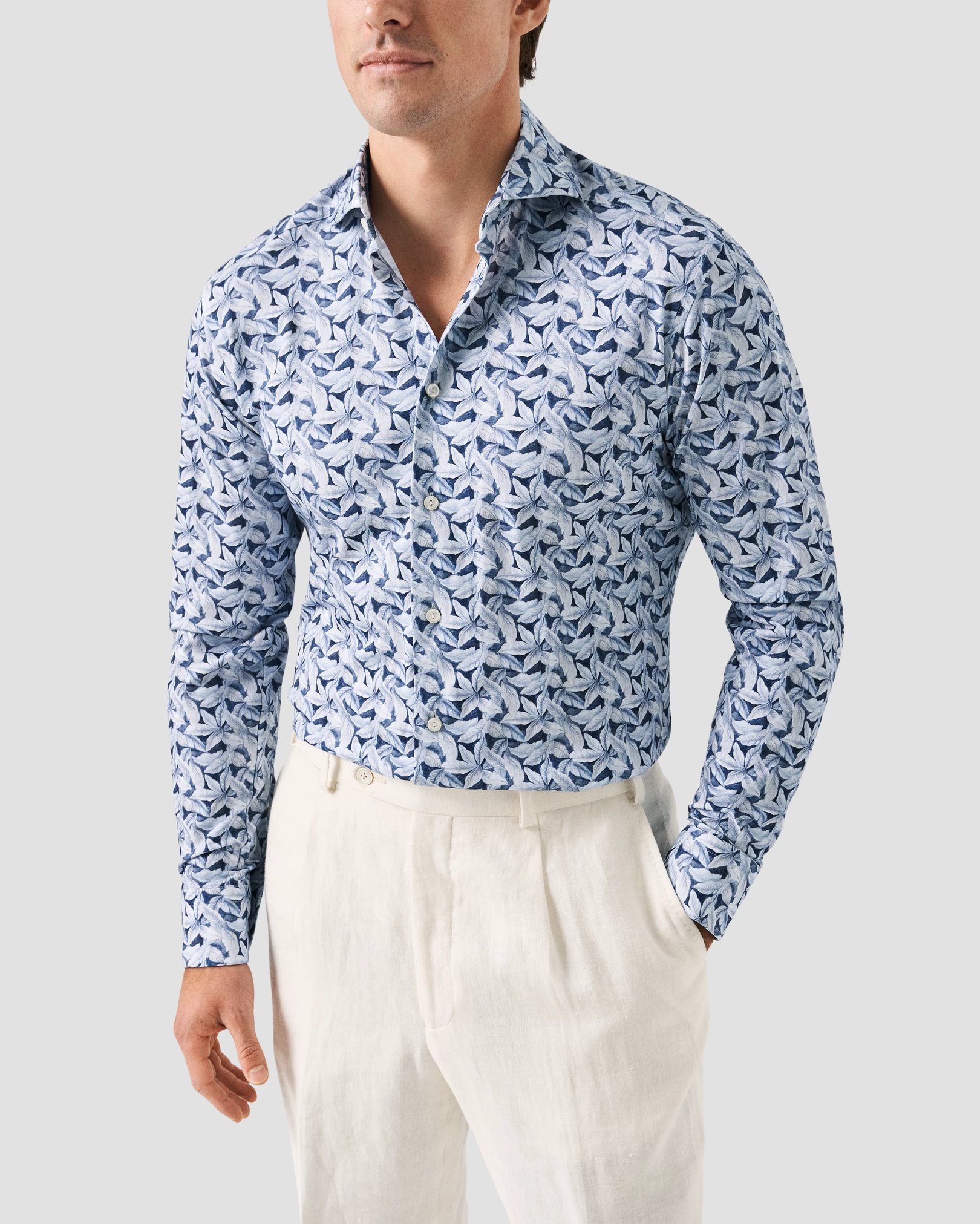 Eton - palmleaf printed four way strech