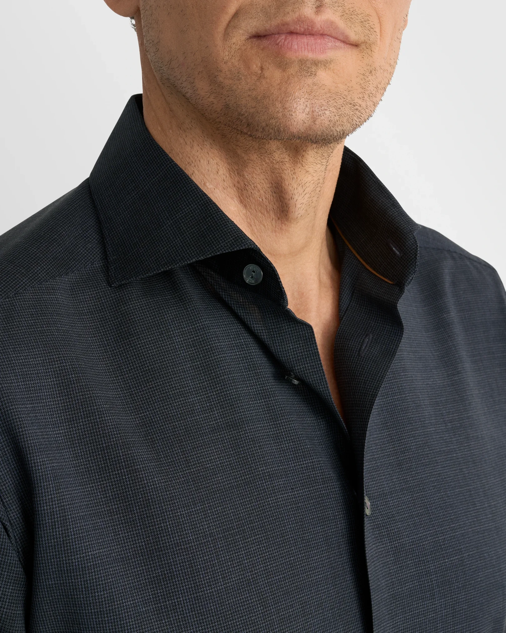 Eton - navy blue houndstooth merino shirt