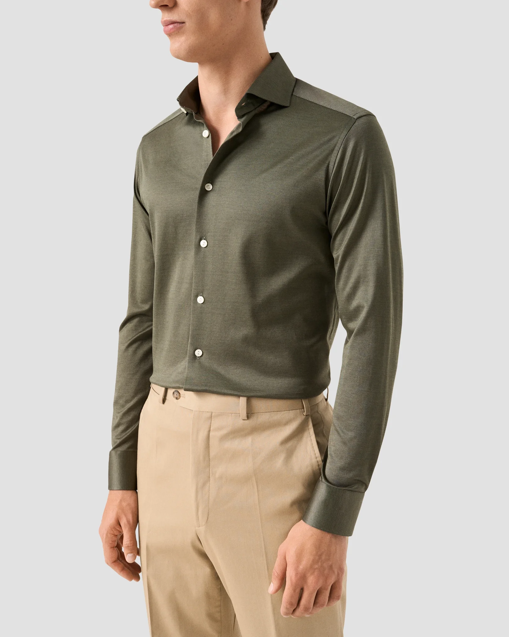 Eton - filo di scozia knit shirt dark green