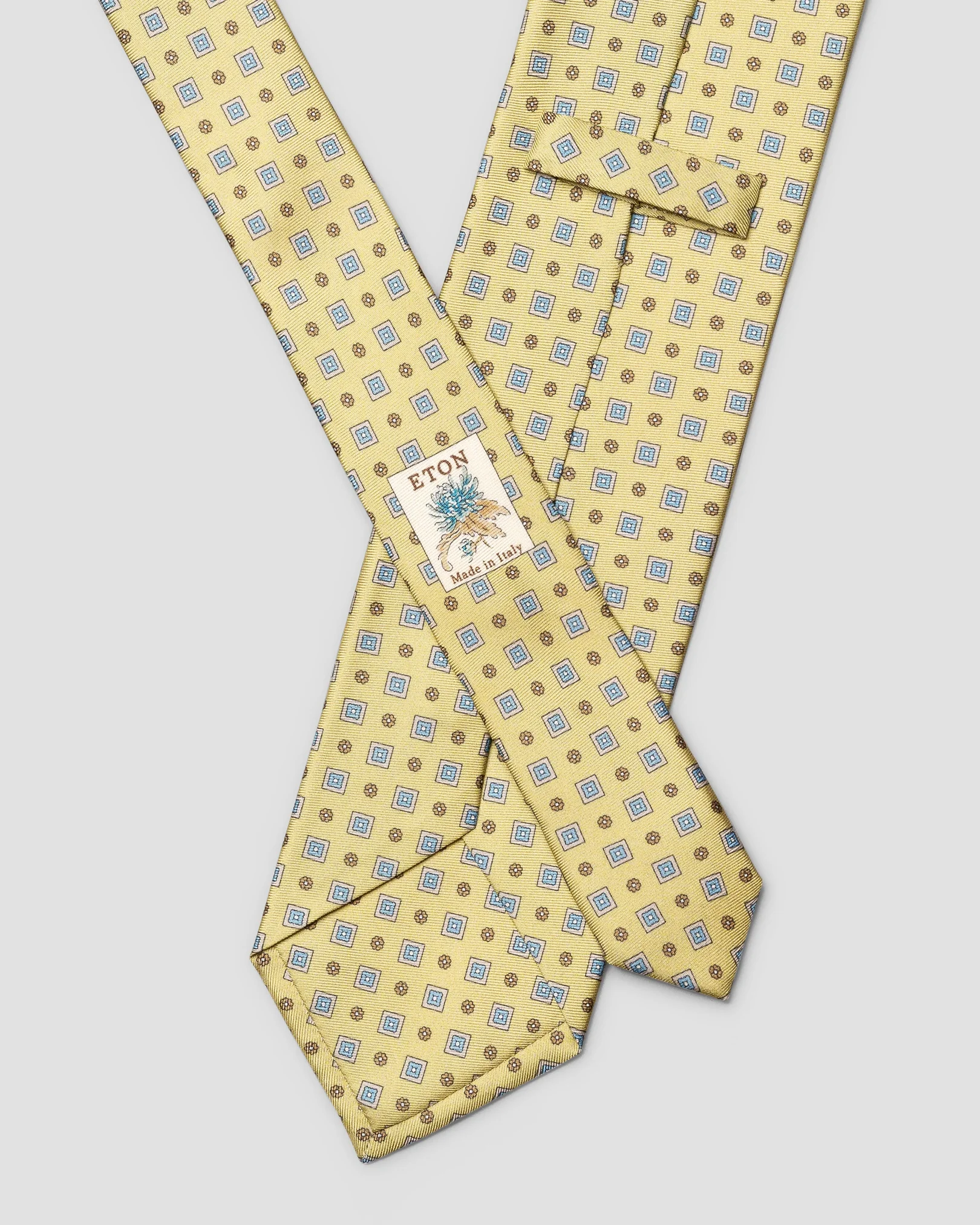 Eton - yellow medallion floral printed silk tie