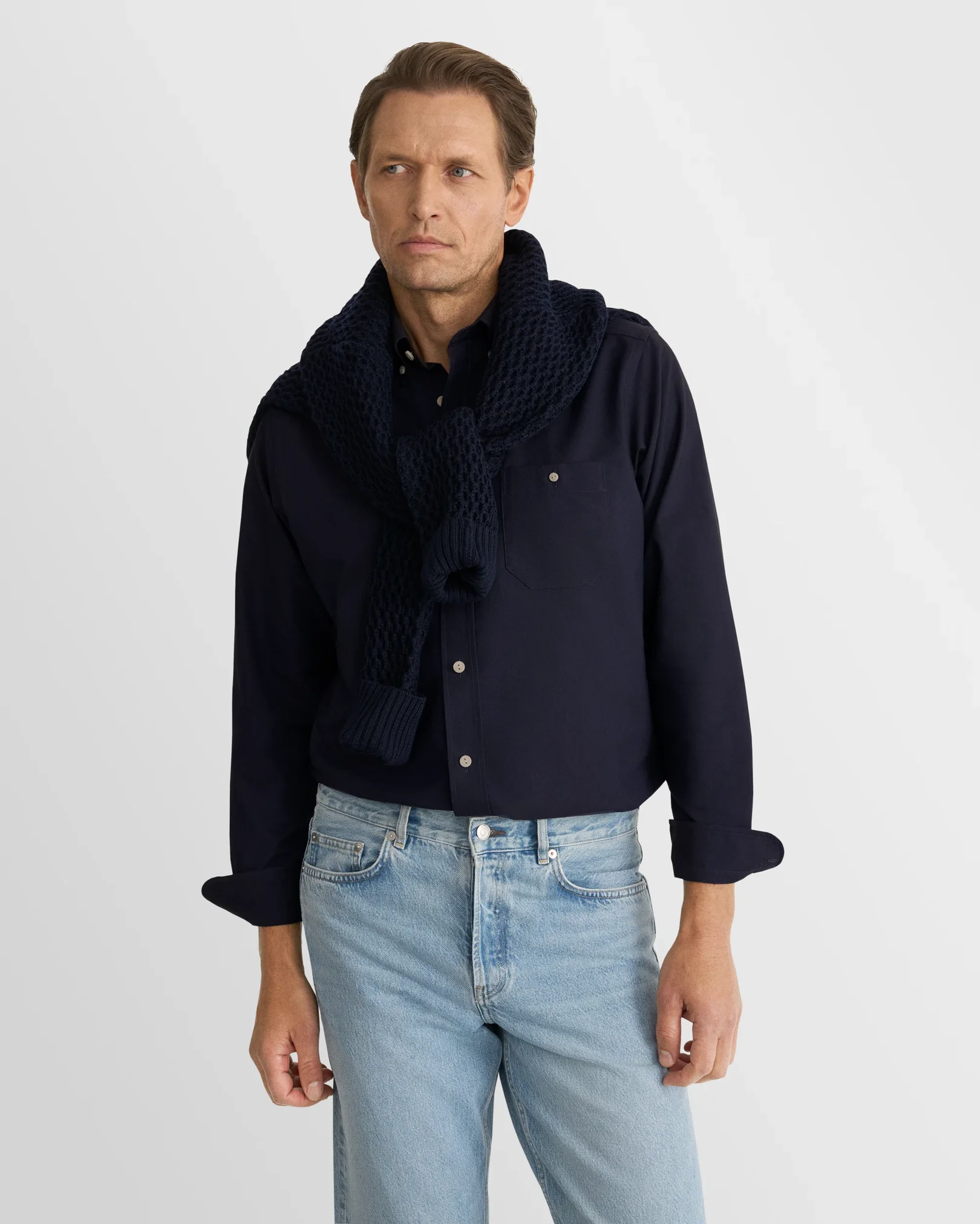 Eton - navy blue solid oxford shirt