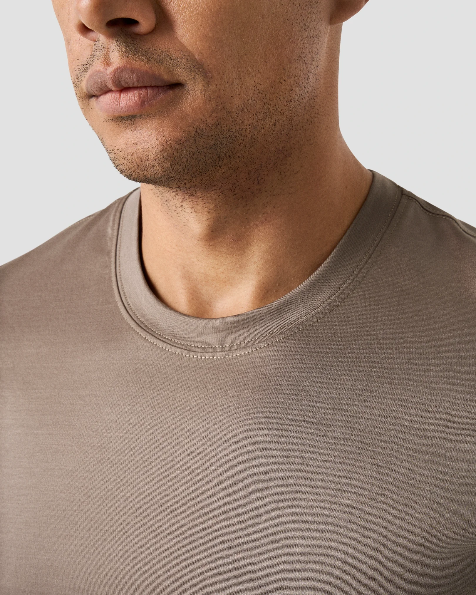 Eton - beige neckrib t shirt short sleeve plain t shirt