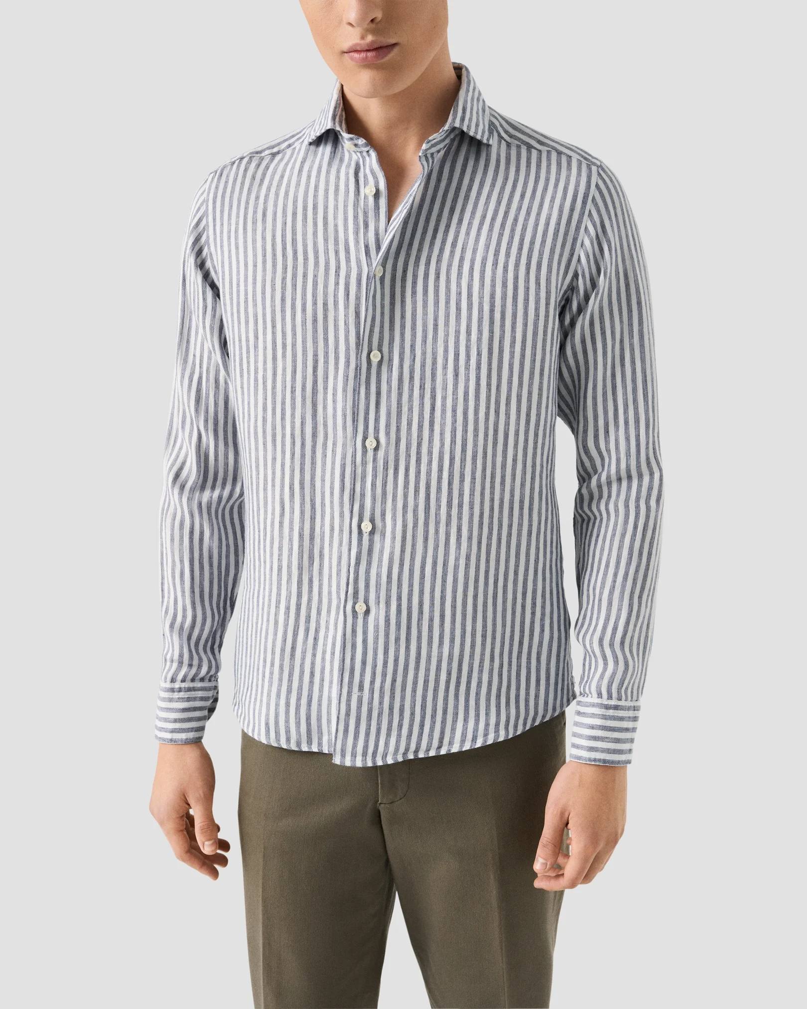 Eton - dark blue striped linen twill shirt