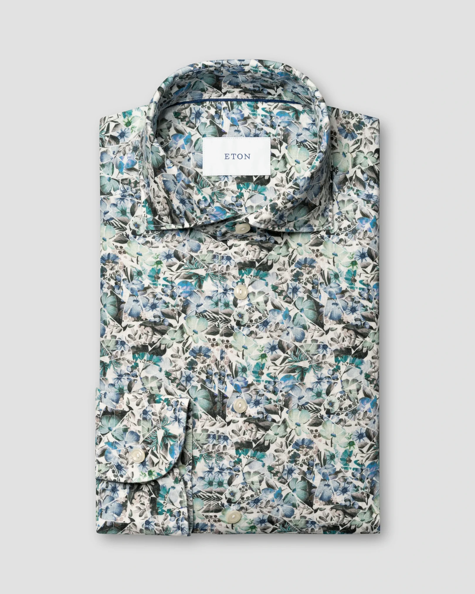 Eton - Chemise en lin à imprimé floral en mosaïque douce