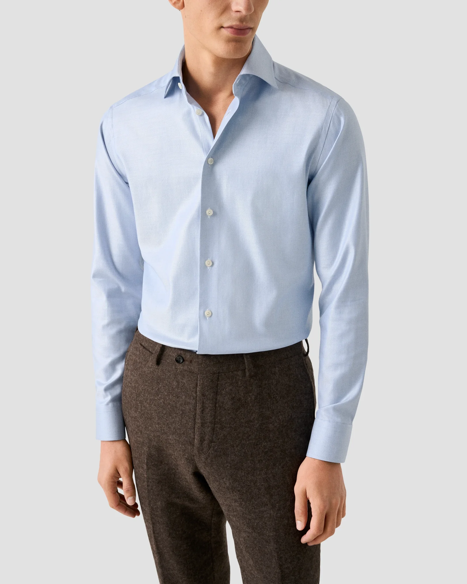 Eton - light blue melange solid cotton tencel tm lyocell shirt