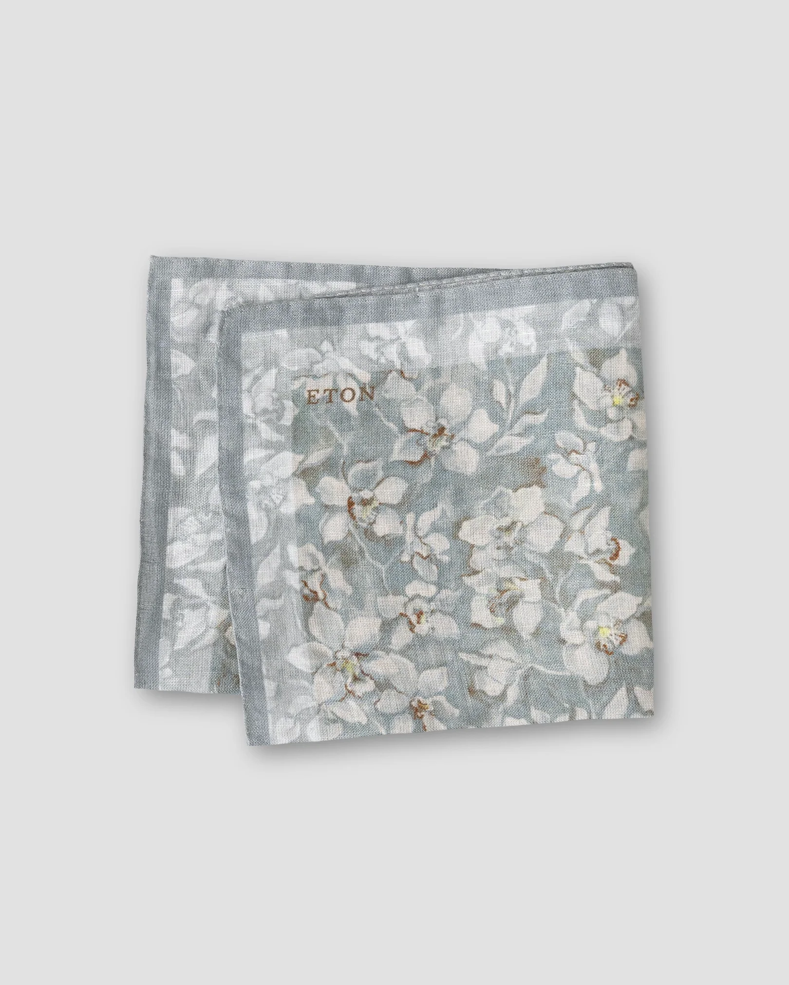 Eton - Light Blue Floral Print Linen Pocket Square