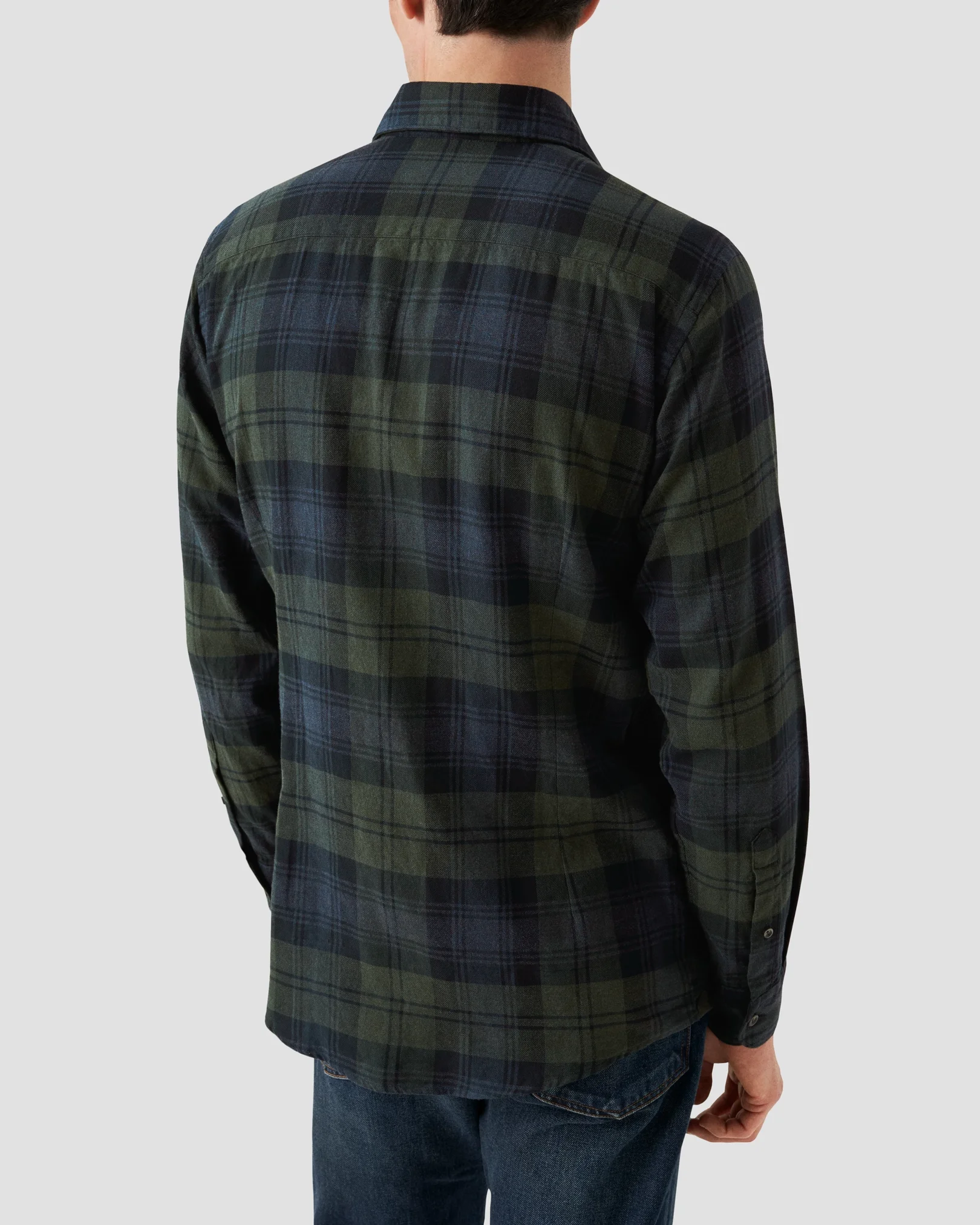 Eton - dark green flannel wide spread collar rounded single slim fit