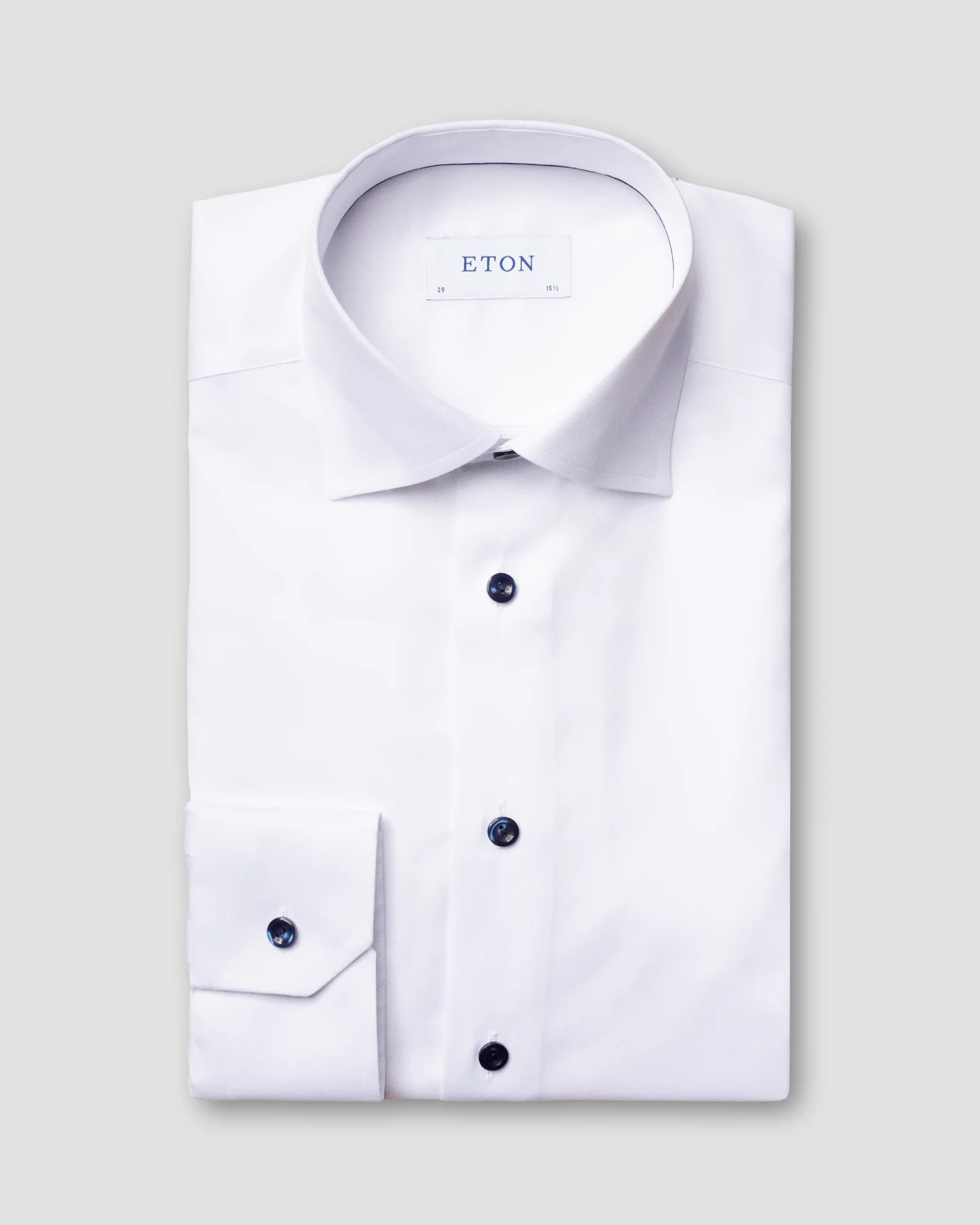 White Signature Twill Shirt – Dark Blue Details