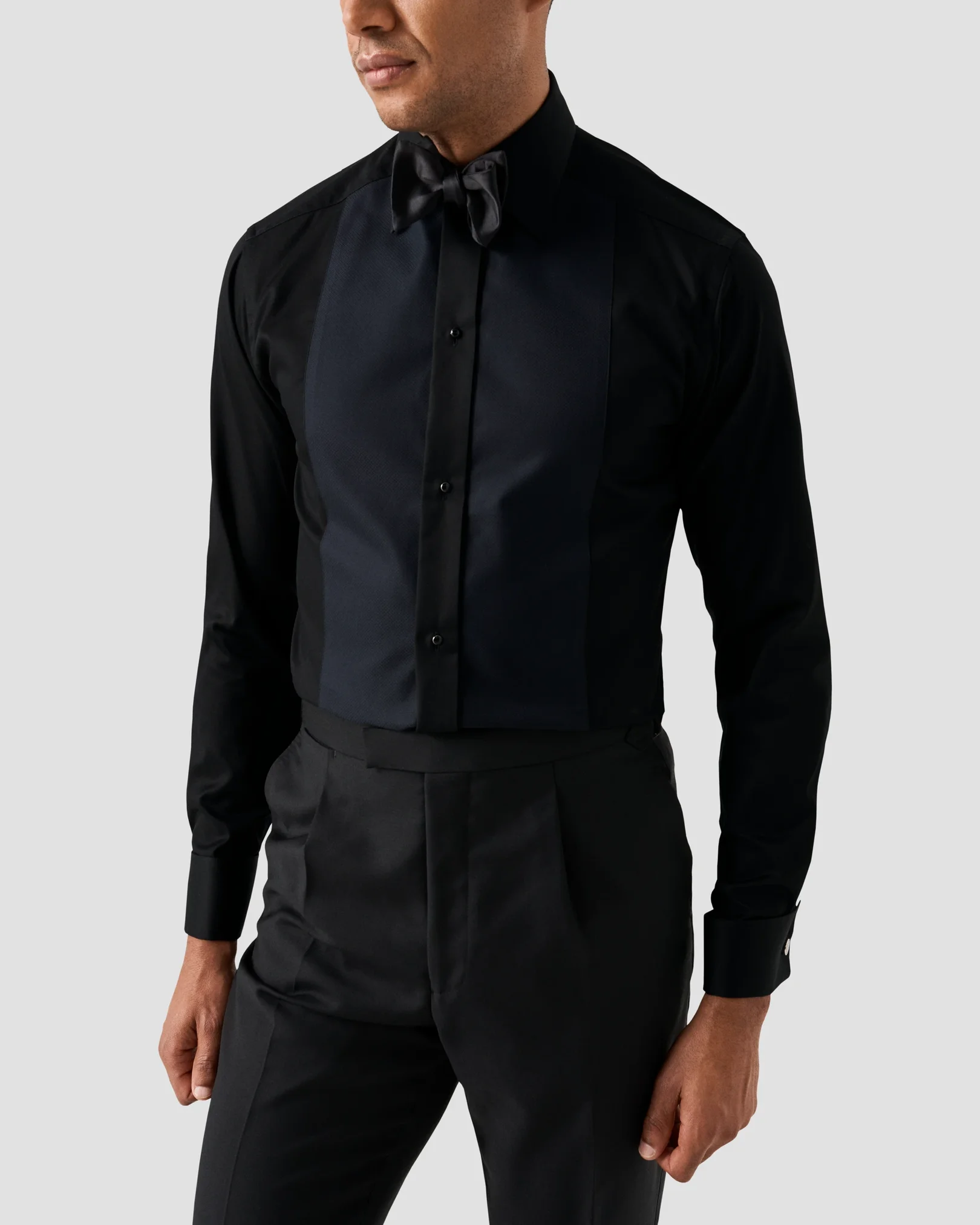 Eton - black dobby bib front shirt