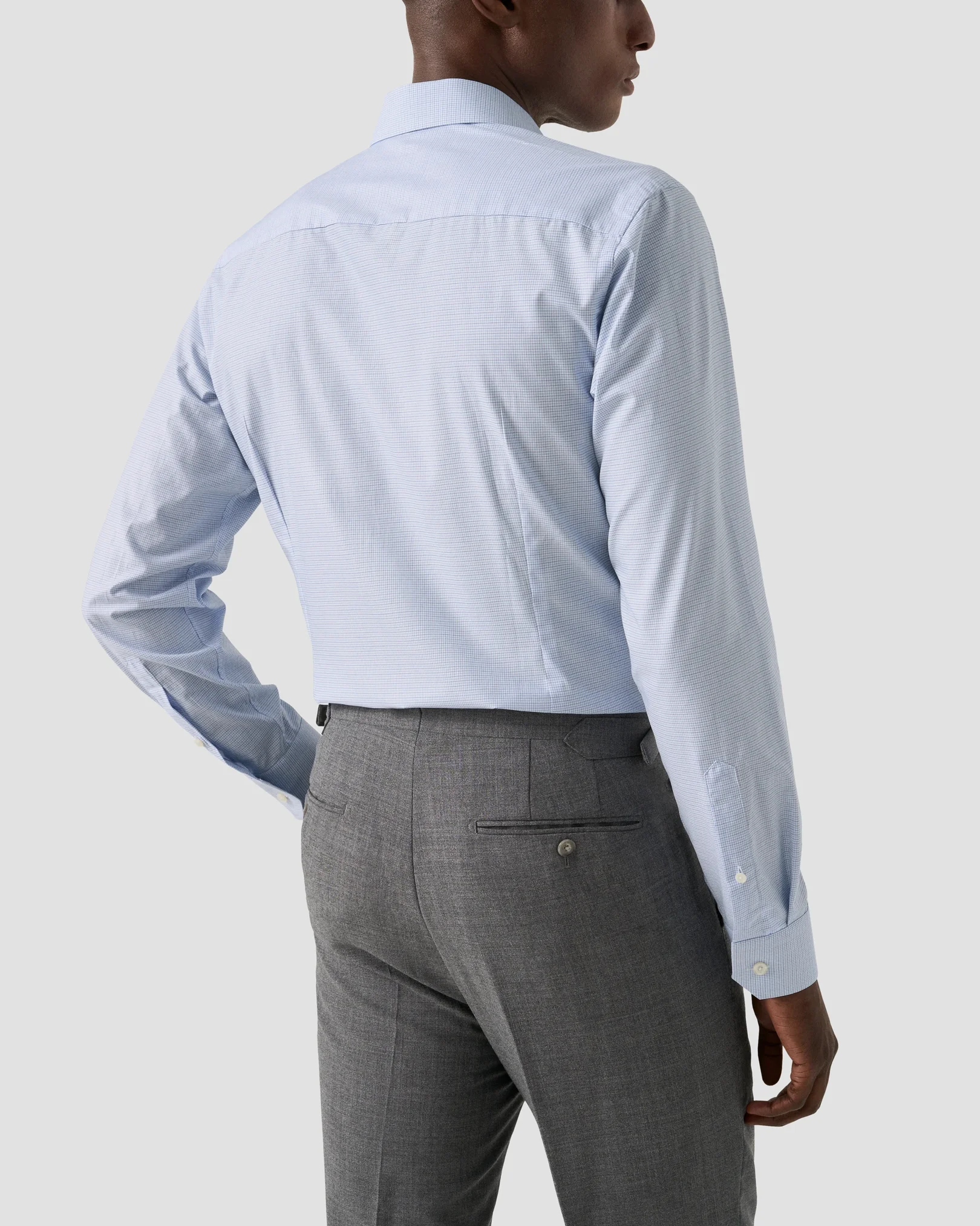 Eton - light blue check twill shirt cut away 258