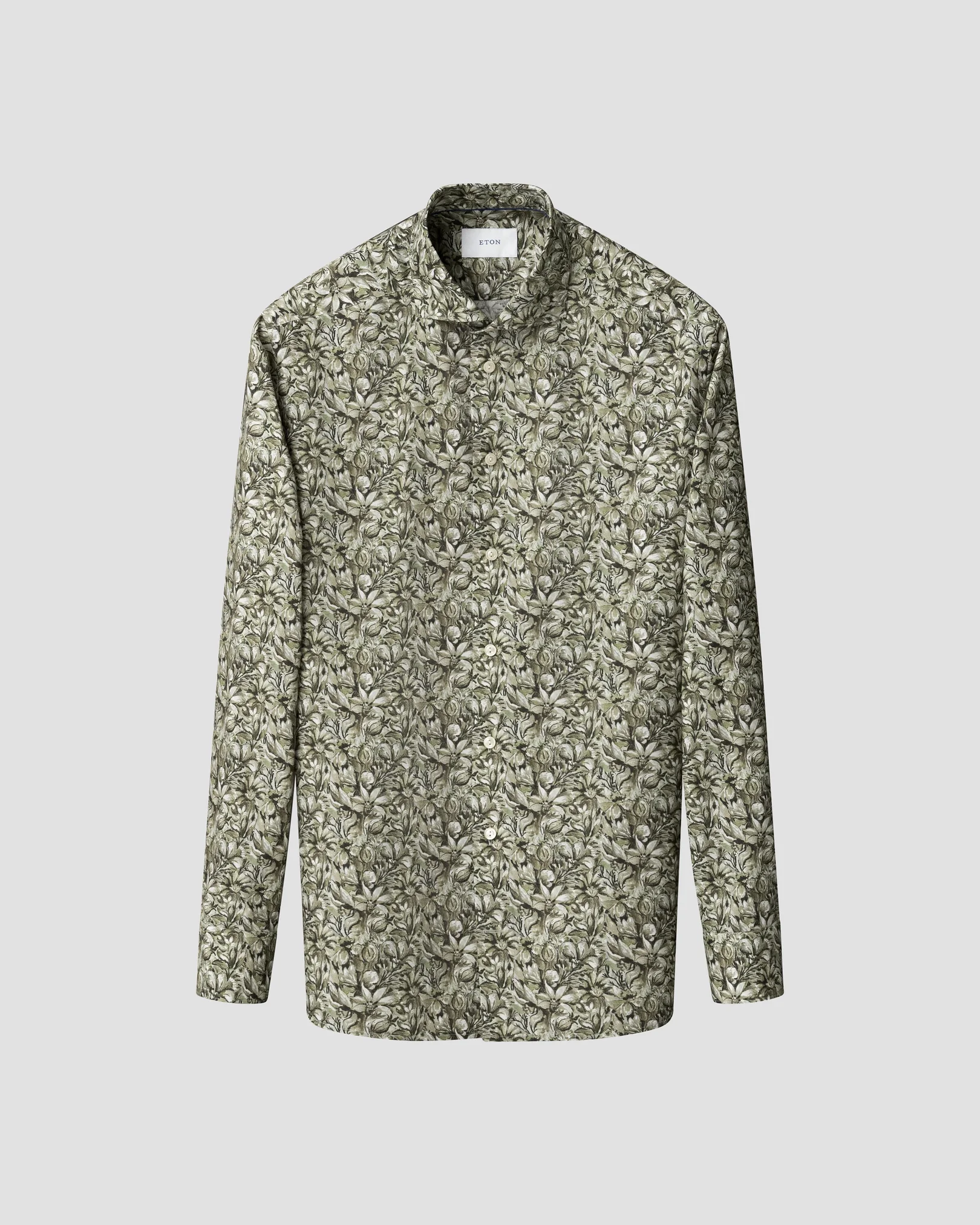 Eton - dark green floral twill shirt