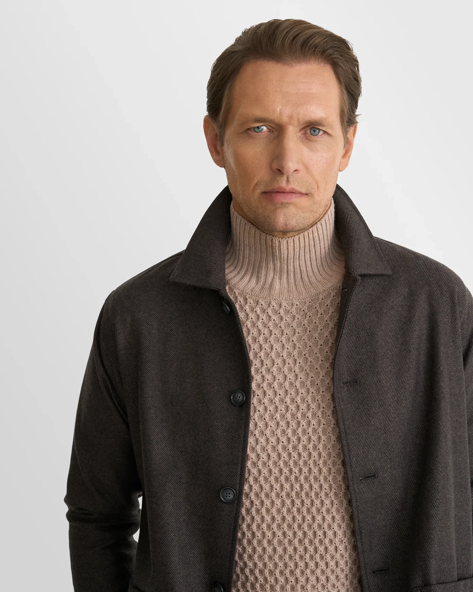 Eton - beige merino heavy structure turtle neck