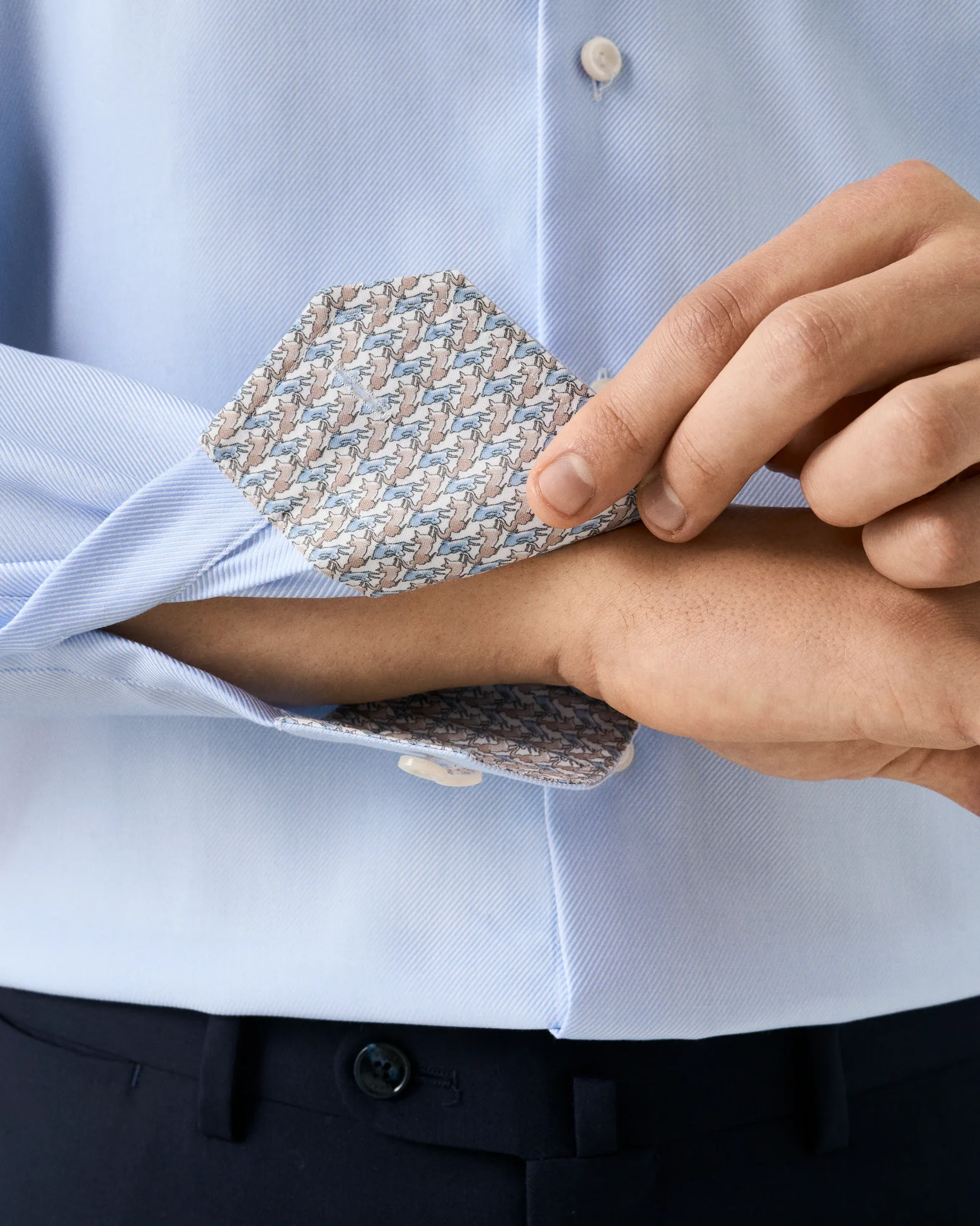 Eton - light blue geometric effect textured twill shirt