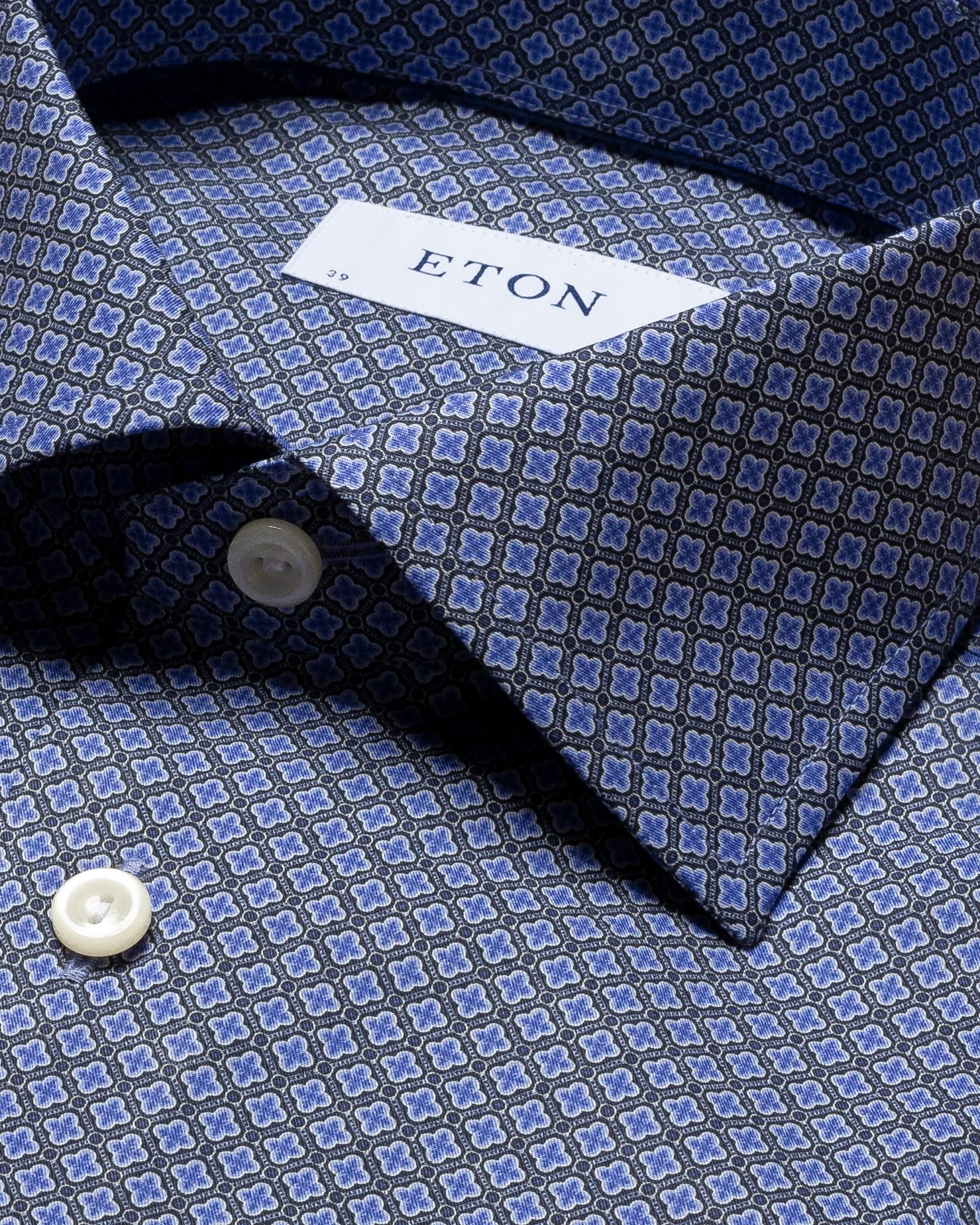 Eton - dark blue geometric print fine twill shirt