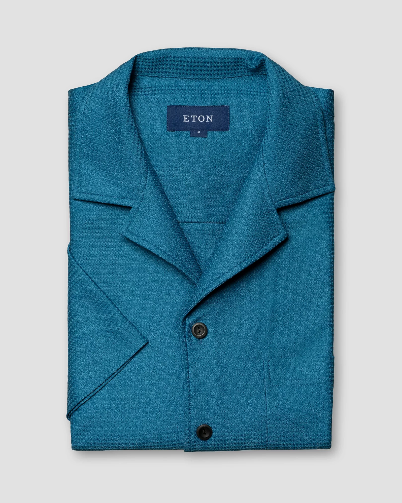 Blue Geometric Jacquard Denim Resort Shirt - Eton