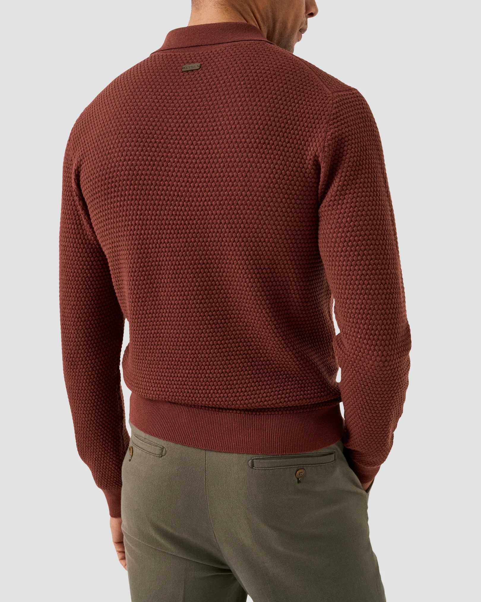 Eton - red merino structure long sleeve polo