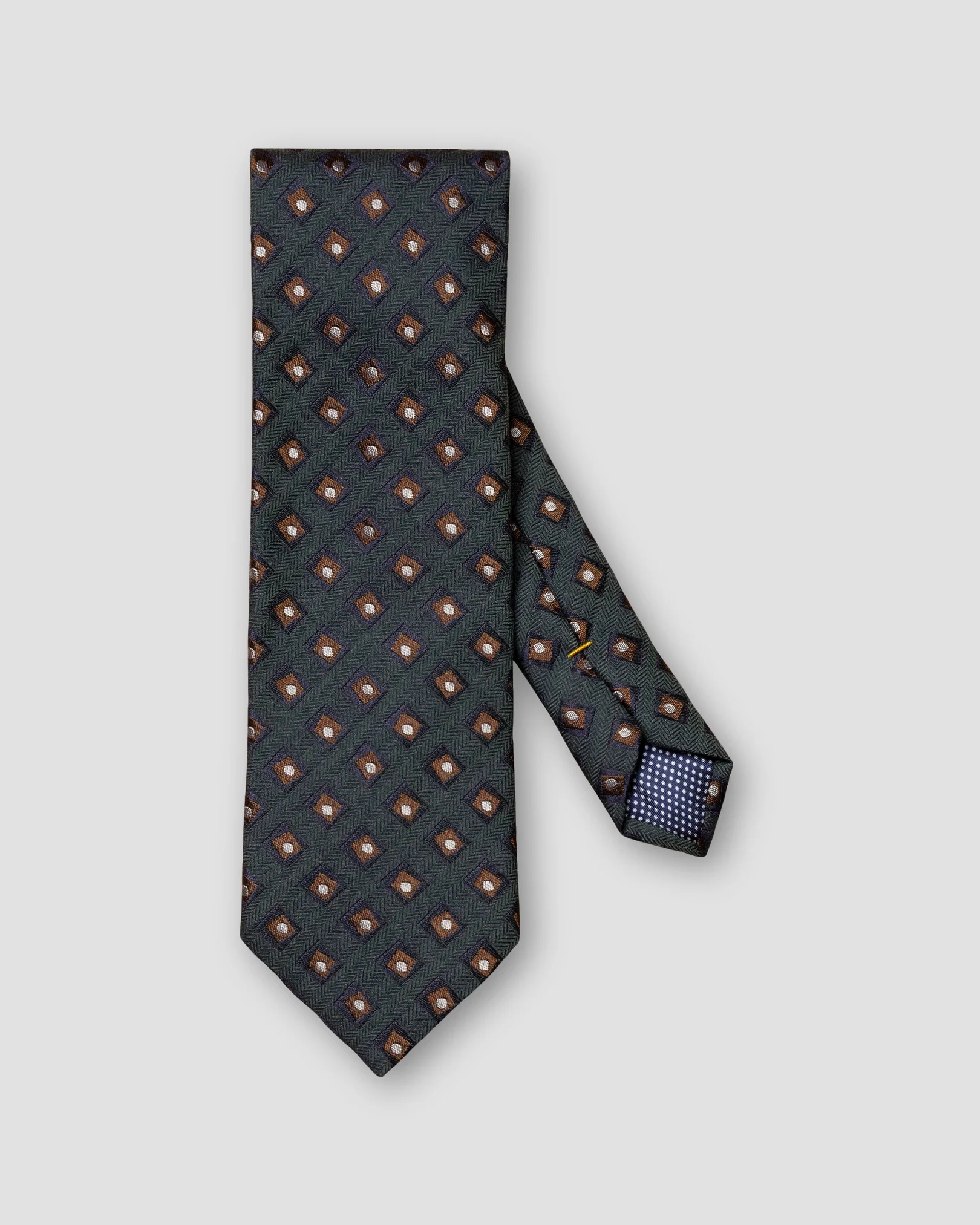 Eton - Dark Green Geometric Herringbone Cotton Wool Blend Tie