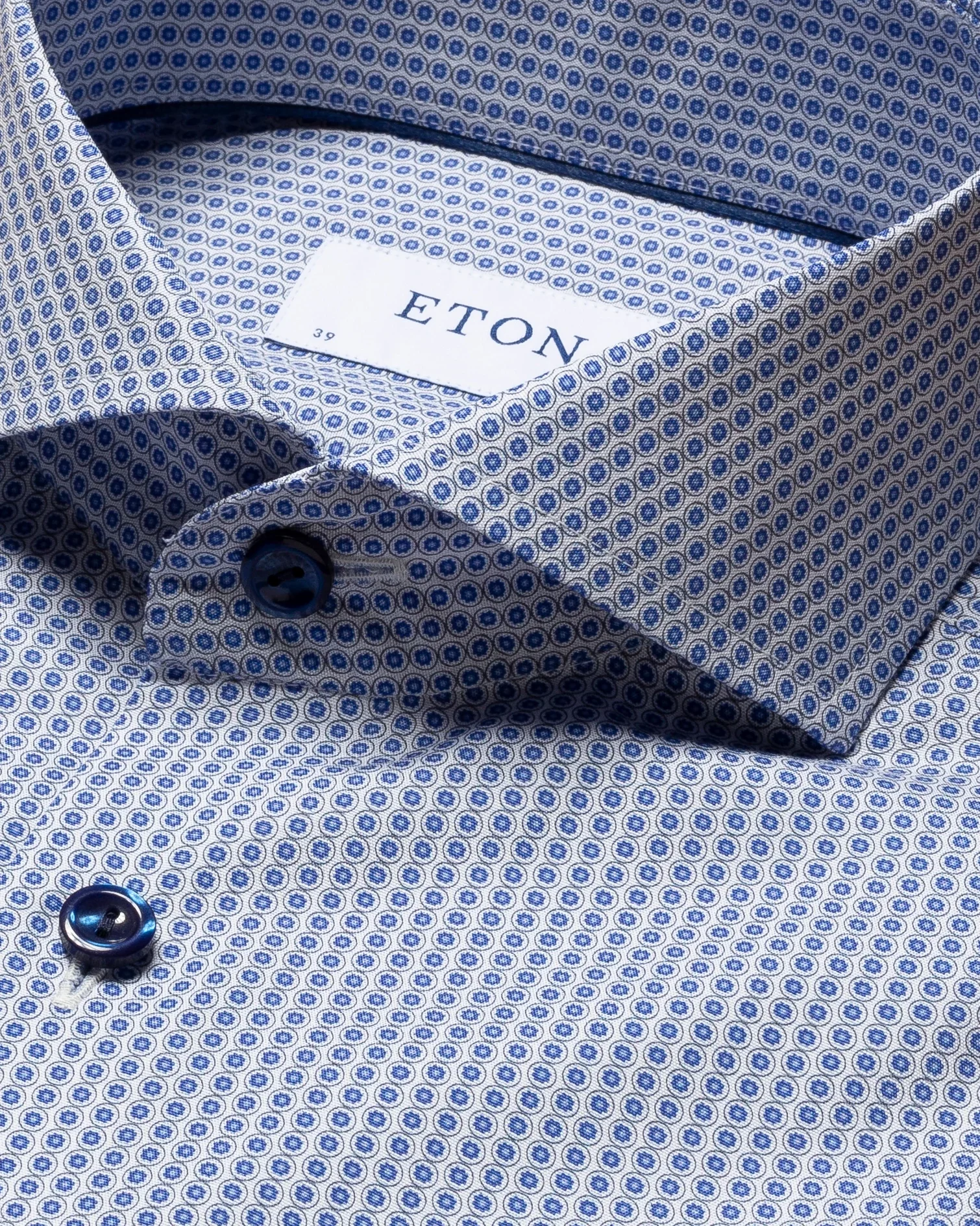 Eton - blue glass print poplin shirt extreme cut away