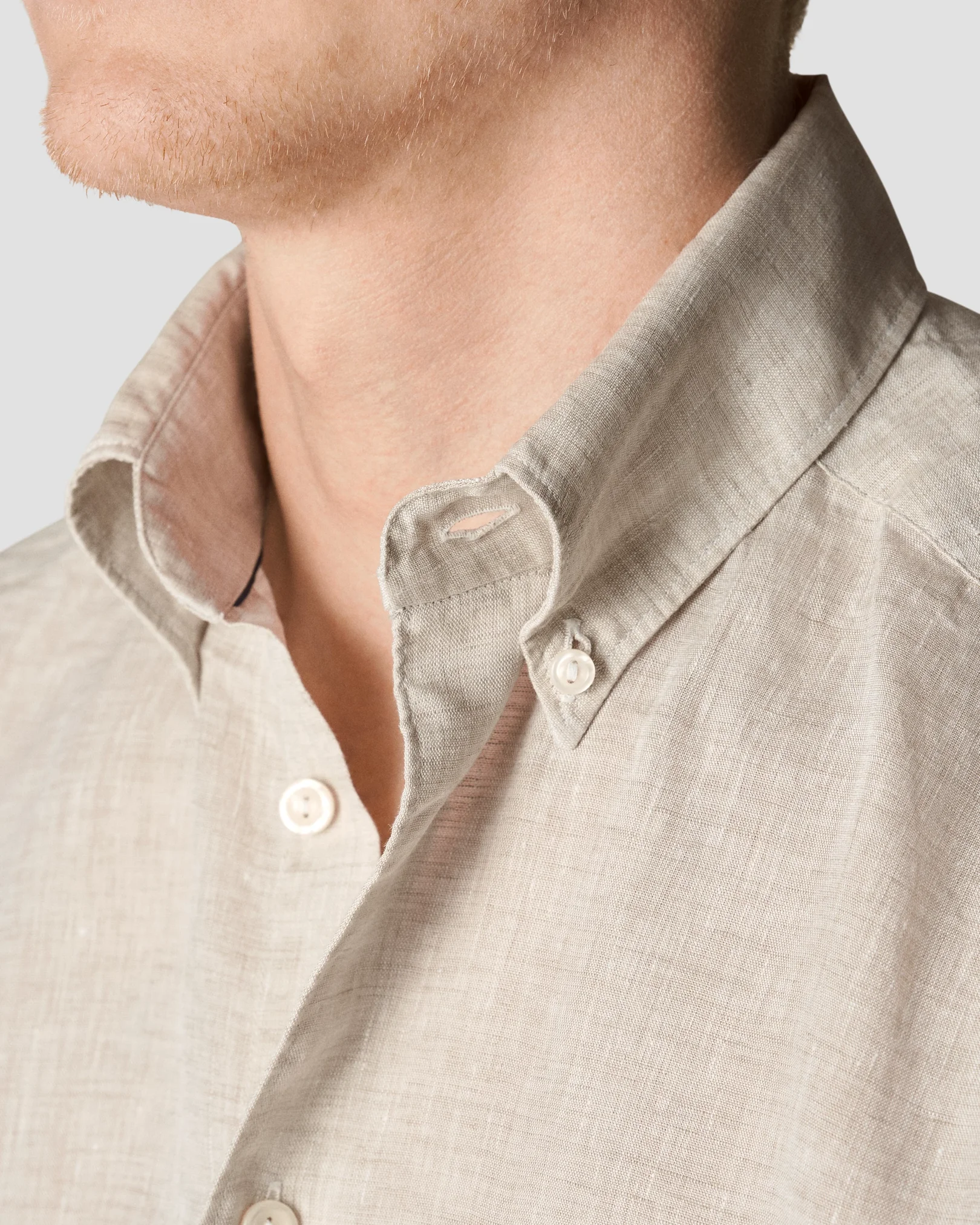 Eton - button down beige linen shirt