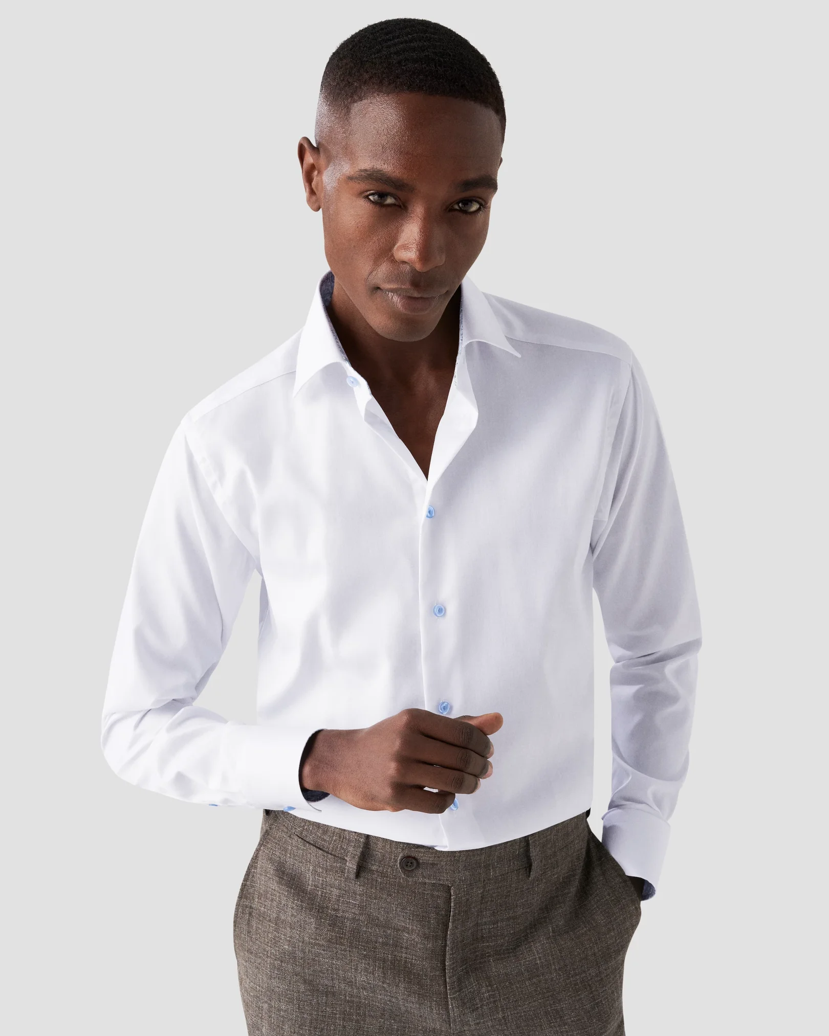 White Signature Twill Shirt - Paisley Contrast Details - Eton